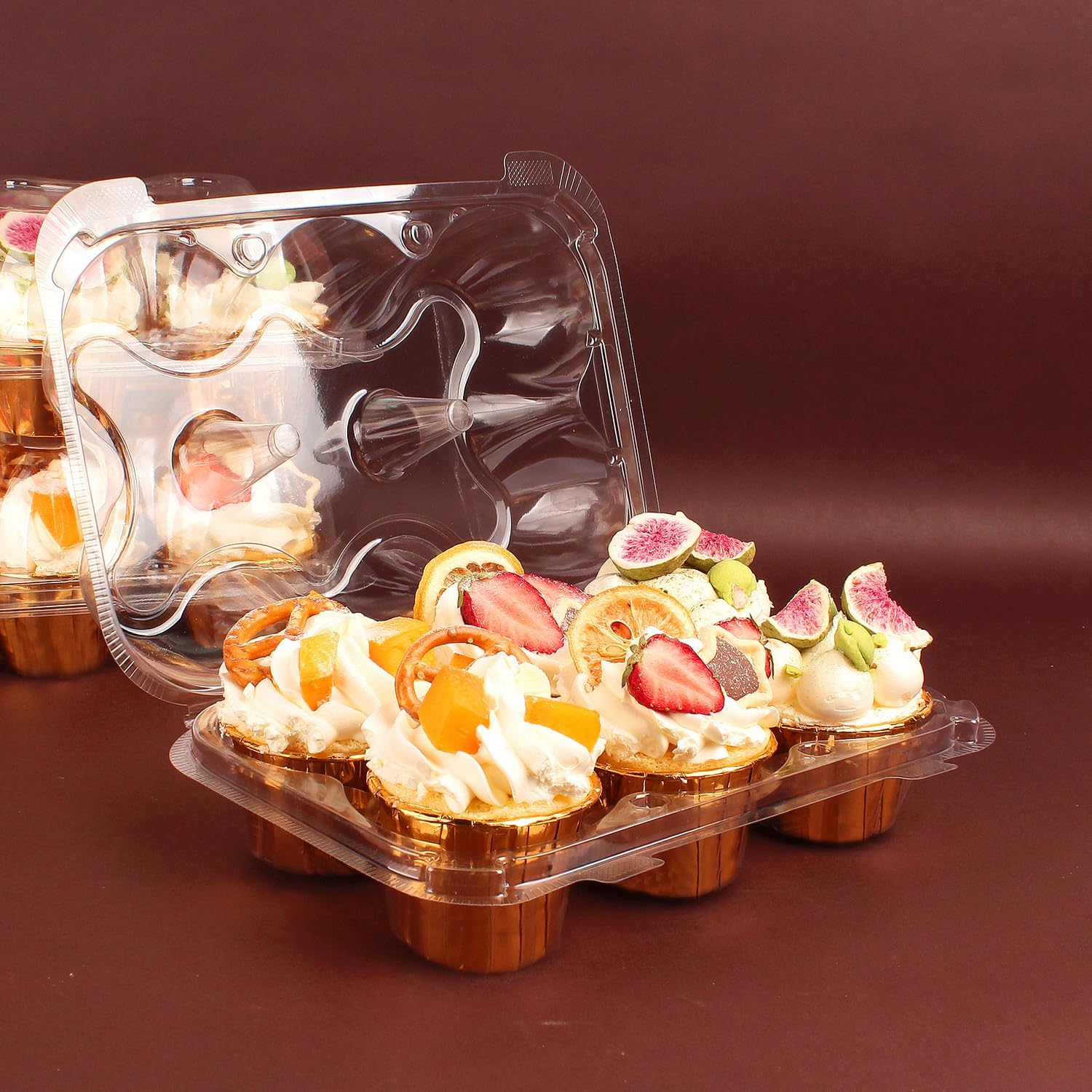 6 Count Cupcake Containers with Detachable Tall Dome Lids, 60 Pack Clear PET Plastic Stackable Cupcake Boxes, Buckle Closure Cupcake Holders for Frosted Cupcakes