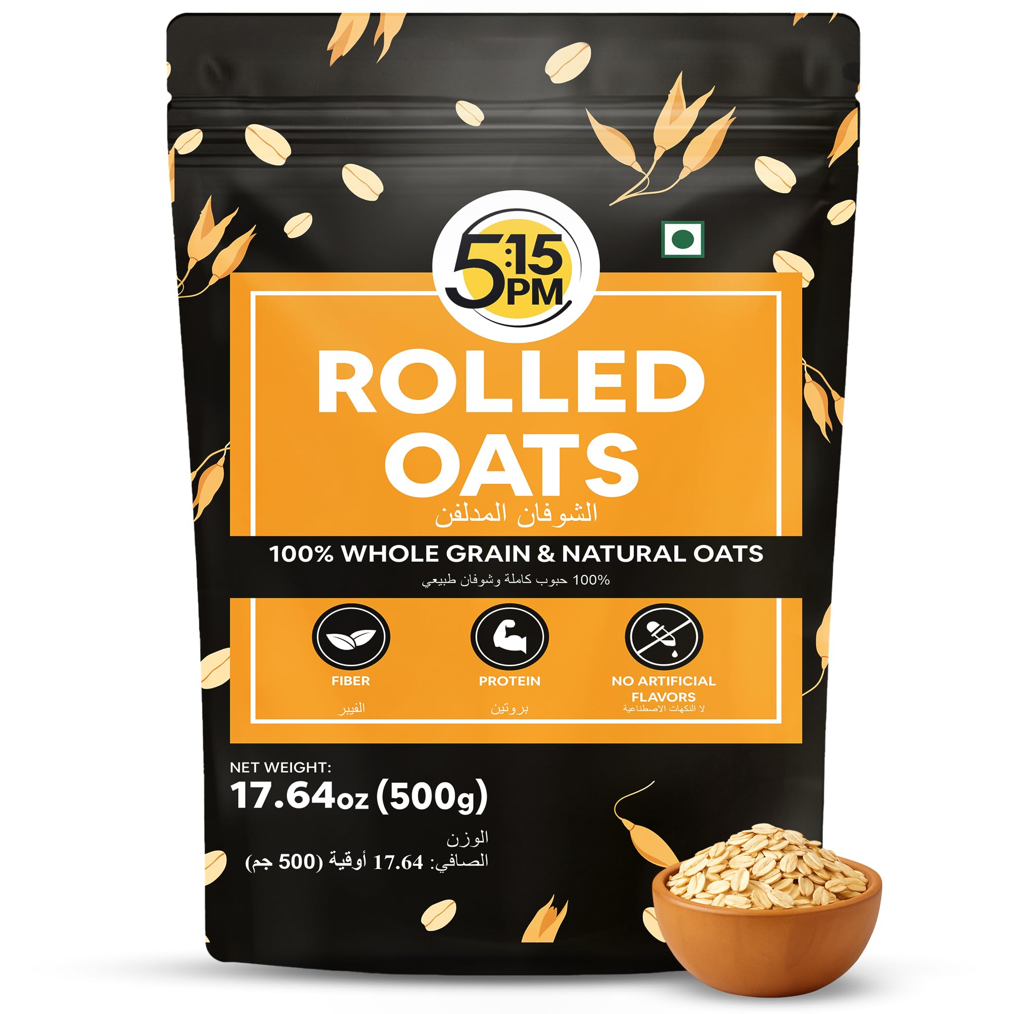 β 5:15PM Rolled Oats 500g | Rolled Oats Gluten Free for Weight Management | Healthy Cereal Breakfast | 100% Natural Wholegrain | Rich in Beta Glucans β 500g