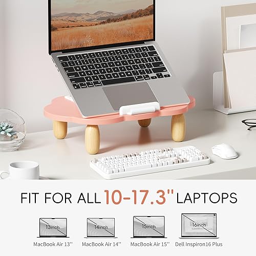 Miniatura 2 de Soporte ajustable para computadora portátil en forma de nube, rosa, portátiles de 10-17.3 pulgadas, altura y ángulos ergonómicos, fuerte