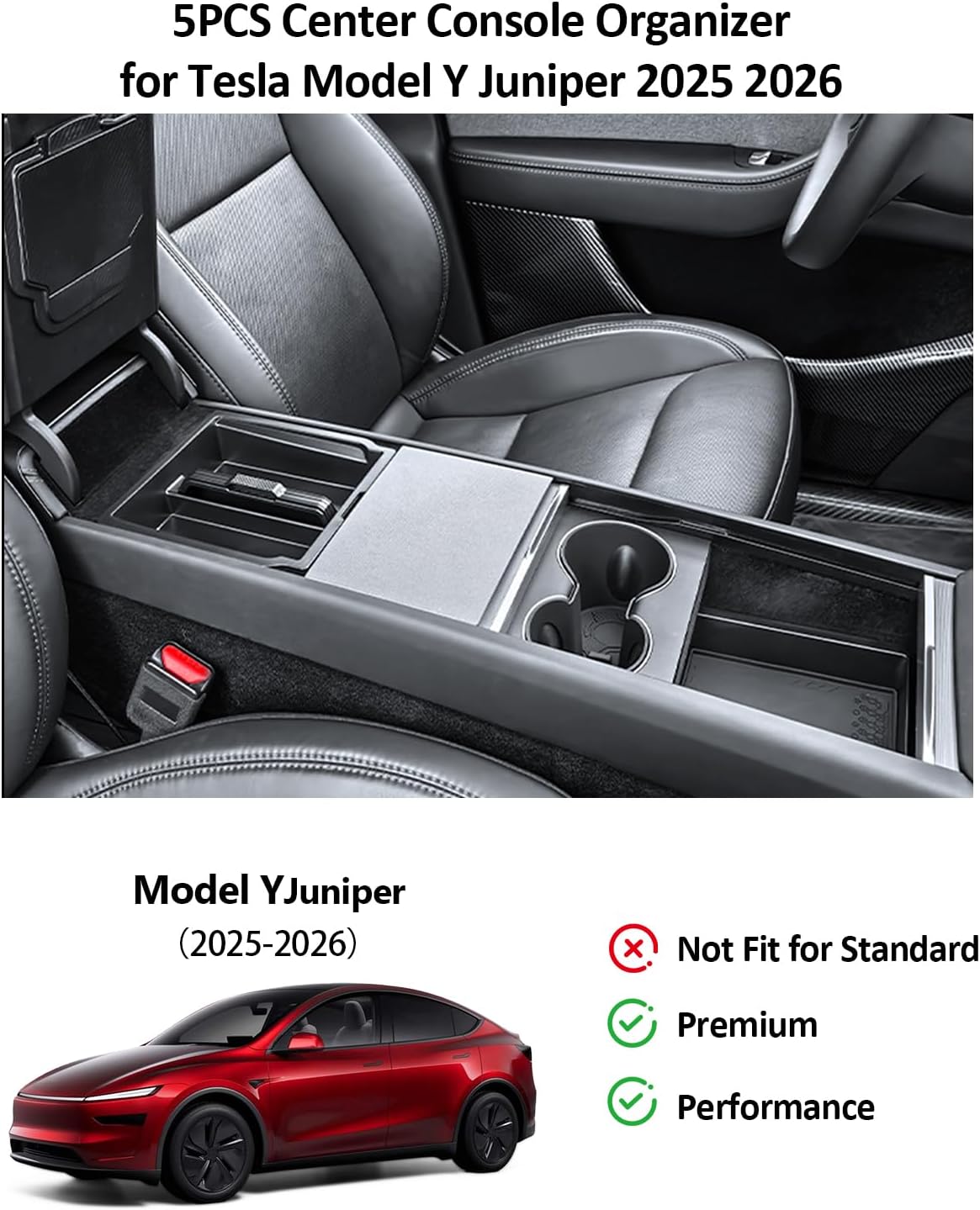 5PCS Center Console Double Layer Organizer Tray for Tesla Model Y Juniper 2025 2026 Accessories Refreshed Car Storage Tray Armrest Tray Insert Cup Holder Hidden Compartment Storage Box
