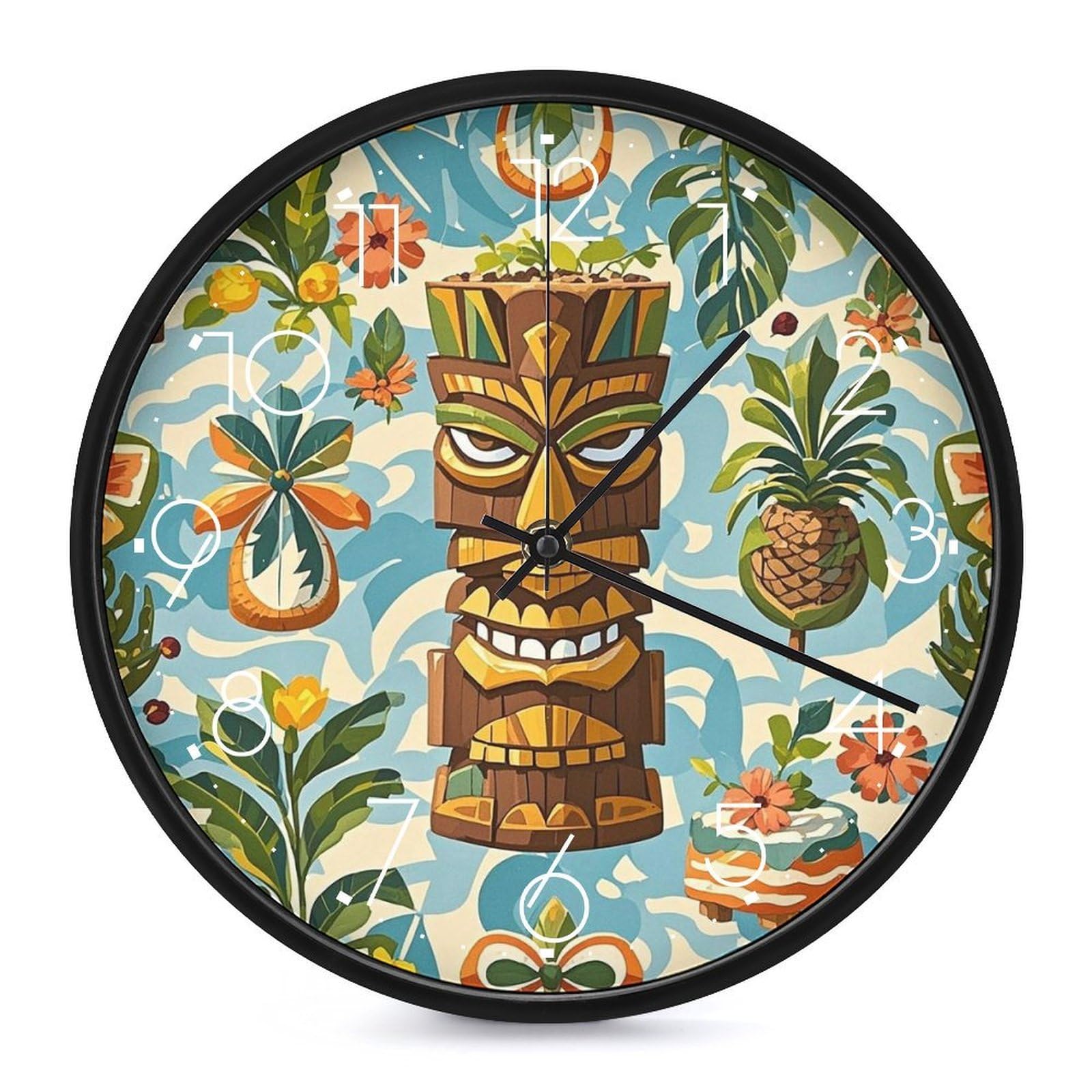 Horloge murale vintage Aloha Tiki design blanc épuré de 25,4 cm pour appartement