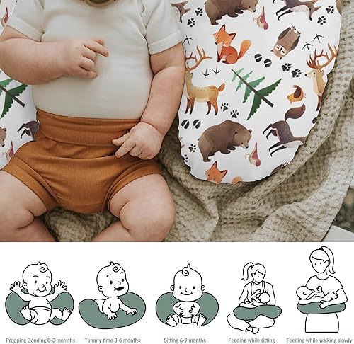 Miniatura 6 de Fundas de almohada de lactancia para niños y niñas, diseño de animales lindos con pistas de animales, oso, mapache, lobo, búho, funda de almohada