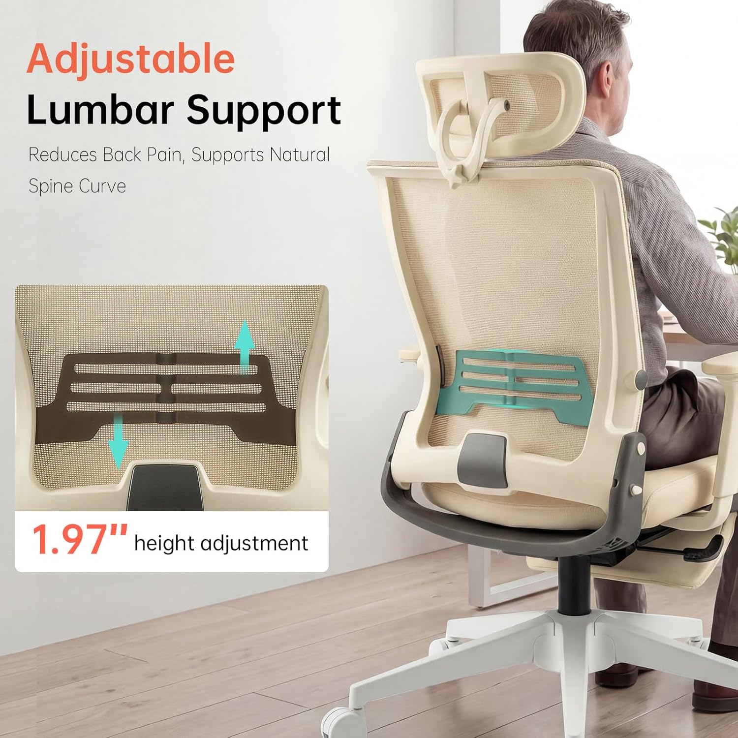Foldable Office Chair with Foot Rest, Ergonomic Office Chair with