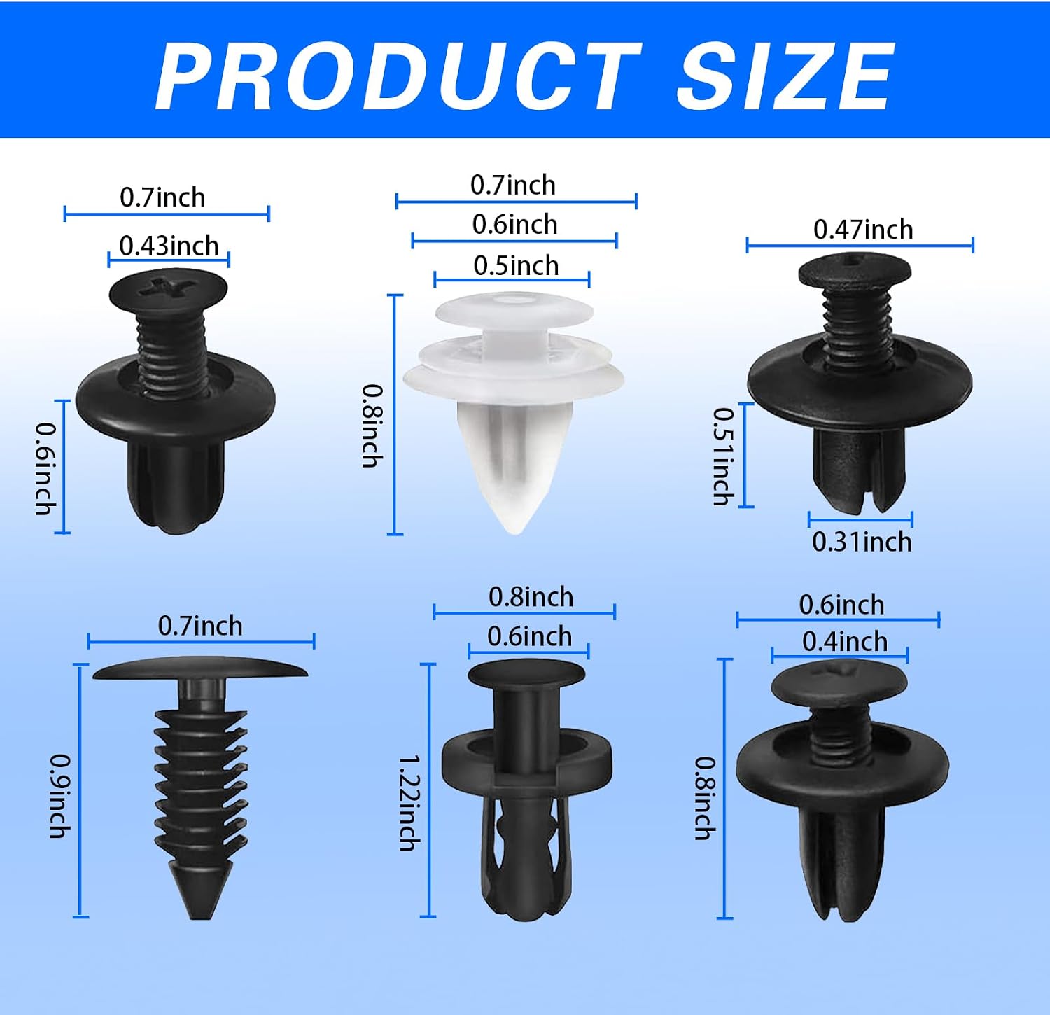 ijuicy 100 PCS Car Bumper Retainer Clips, Plastic Push Bumper Fastener Rivet Clips, 6.2mm 7.5mm 8.1mm 8.6mm 10mm Nylon Fasteners Rivet Replacement Kit with Removal Tool, Suitable for Most Cars image 2