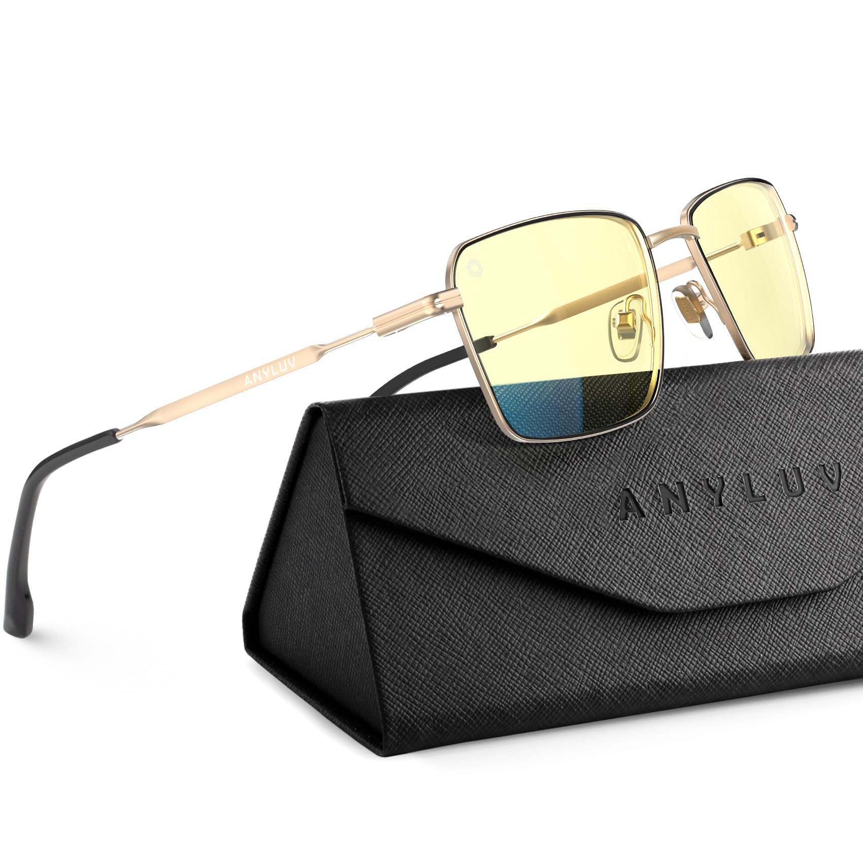 ANYLUV Rectangle Blue Light Glasses Classic Business Style Computer Glasses Lightweight Metal Eyeglasses for Anti Eyestrain