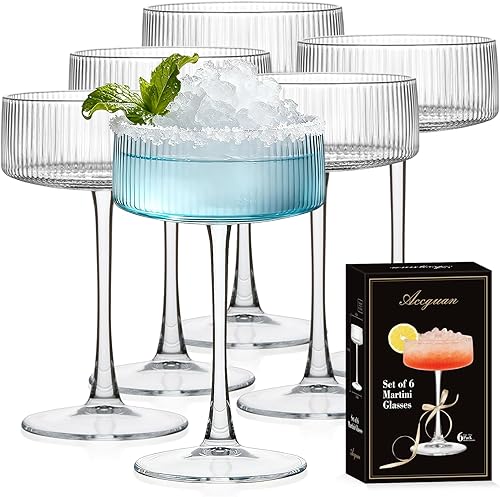 Accguan Copas de cóctel acanaladas de cristal de 10 onzas, juego de 6, vasos de Martini vintage para bar, cóctel, margarita, vino, champán y caja de disponible en Yaxa Colombia