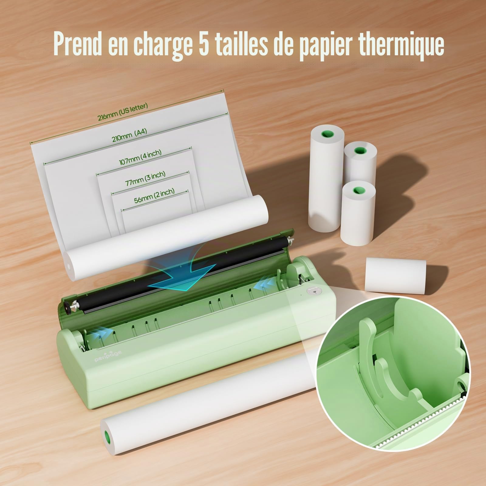 Bisofice P80 Imprimante Thermique A4 Portable Bluetooth Sans Encre 203 DPI - Technologie Anti-bouclement du Papier - Compacte pour Bureau, Voyage, Studio, Maison
