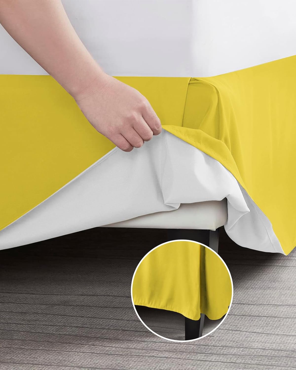 Yellow Bed Skirt Cal King Size 18 Inch Drop, Pleated Bed Frame Cover, Pure Yellow Luxury Sheet & Wrap Around Bed Skirts Box Spring Cover Dust Ruffle for Cal King Bed with Split Corner