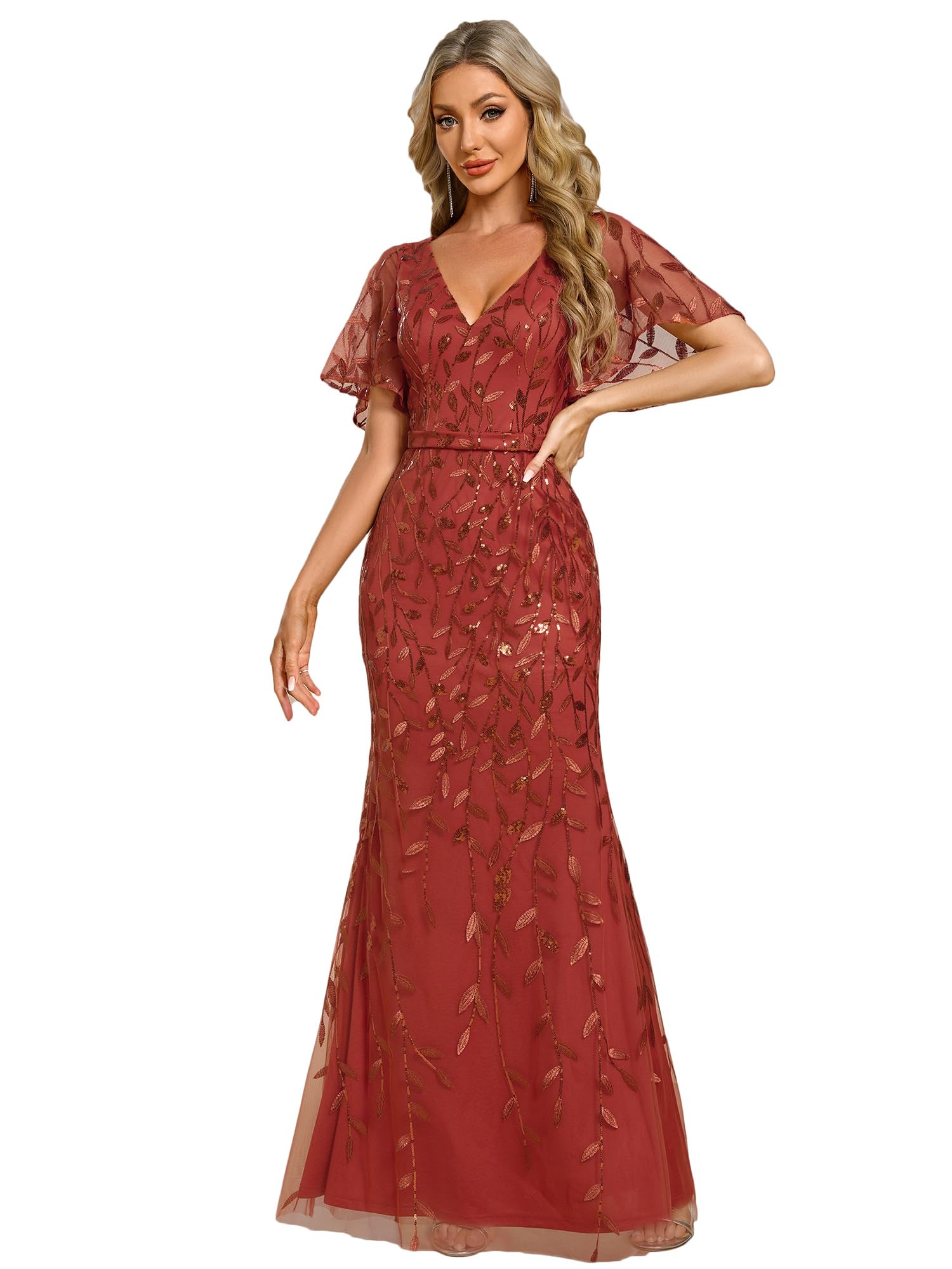 Ever-Pretty Abito Da Sera Con Paillettes - Scollo A V Elegante Per Cerimonie E Matrimoni - Foto 6