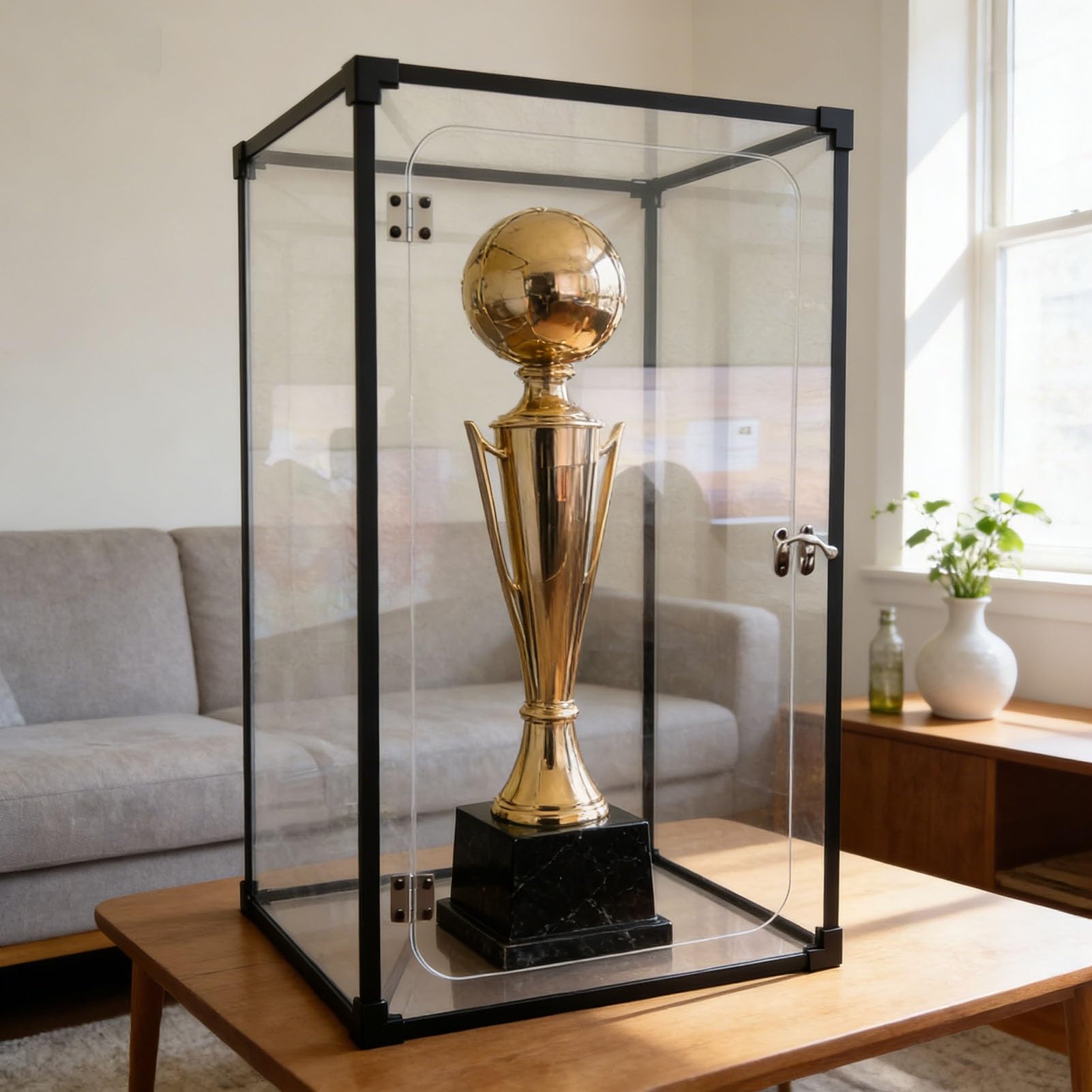 Akrylowe pudełko ekspozycyjne, wysoka akrylowa witryna na trofeum 20–71 cm, przezroczyste, zamykane pudełko do przechowywania z drzwiami na zawiasach, zabawki i figurki, trwały kosz ekspozycyjny (25 x