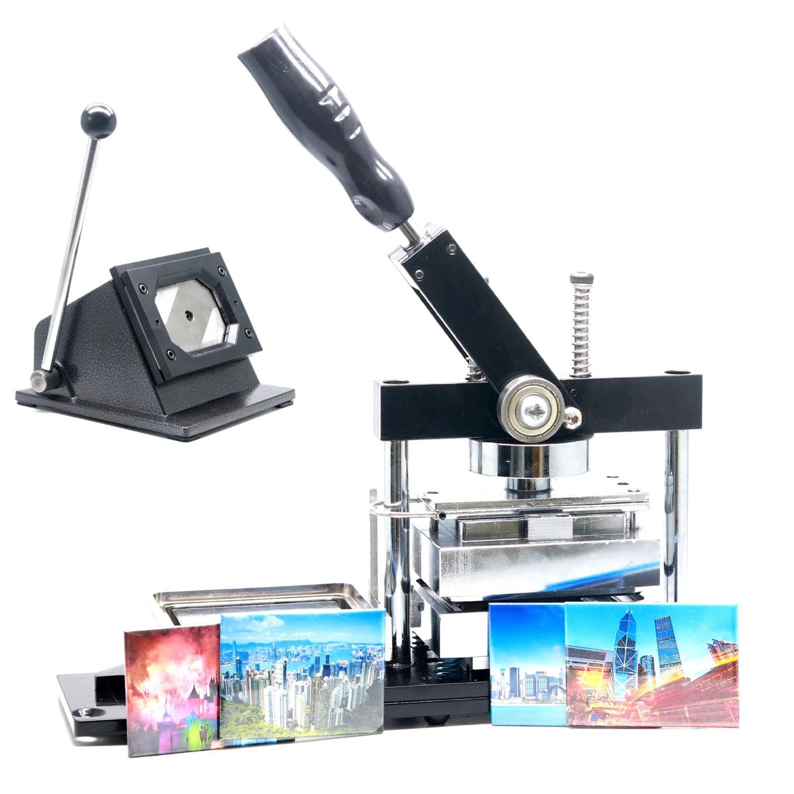 MYUYEE Badge Maker Machine, Fridge Magnet Button Badge Making, Professional Metal Badge Maker, With Paper Cutter + 100Pcs Component, For Diy Badge Making,90X65Mm (80X53Mm)
