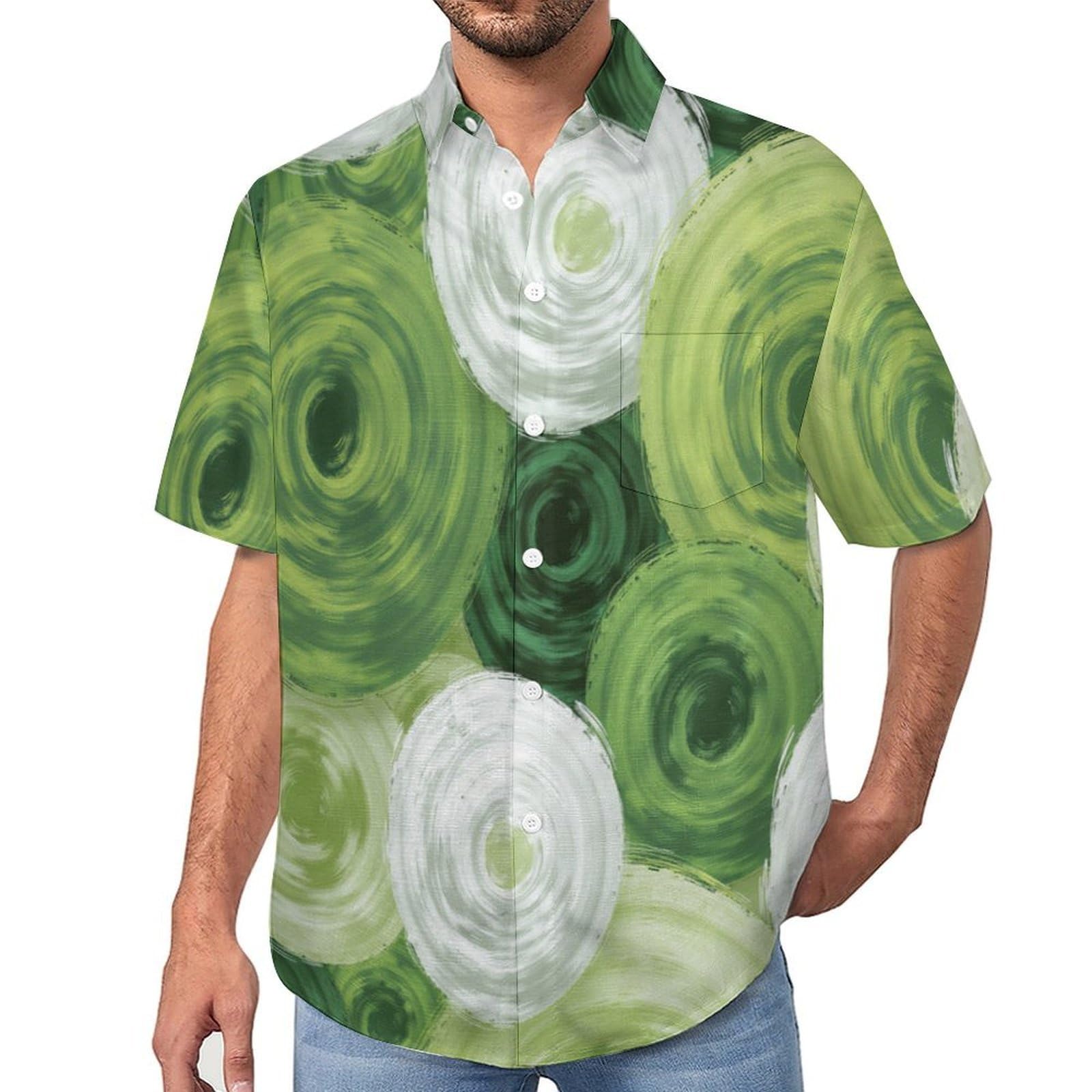 Camicia da Uomo Button Down con Stampa Cerchio Sovrapposto, Arte Moderna Camicia Hawaiana Casual a Maniche Corte Camicie da Spiaggia Camicie da Vacanza