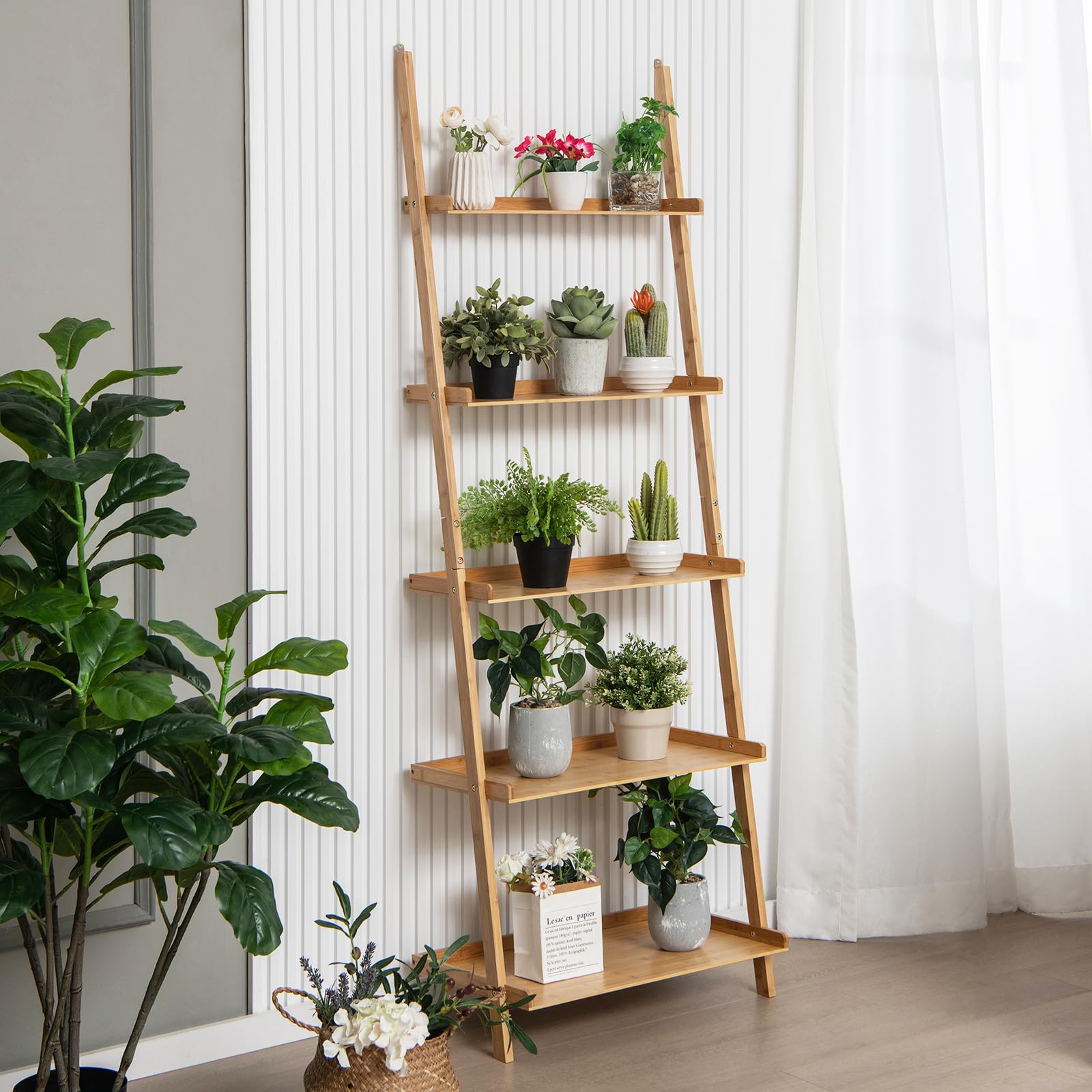 Amazon.com: Tangkula 5-Tier Ladder Shelf Bookcase, Bamboo 72”H