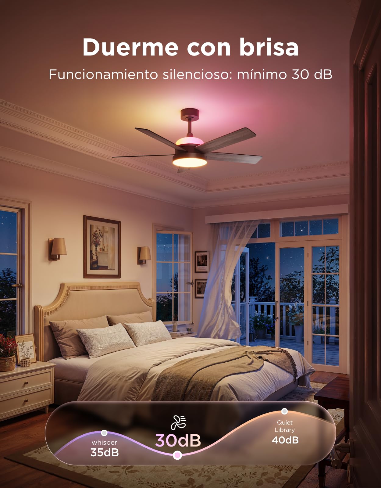 Govee Ventilador de Techo con Luz, RGBIC Inteligente Ø132cm Lampara Ventilador Techo y Mando a Distancia, 2800 lm, Motor DC Reversible, Regulable, para Dormitorio y Salón