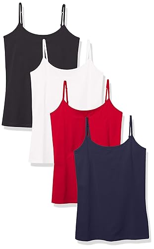 Amazon Essentials Women's Slim-Fit Camisole, Pack of 4 - Small - Black/Navy/Red/White