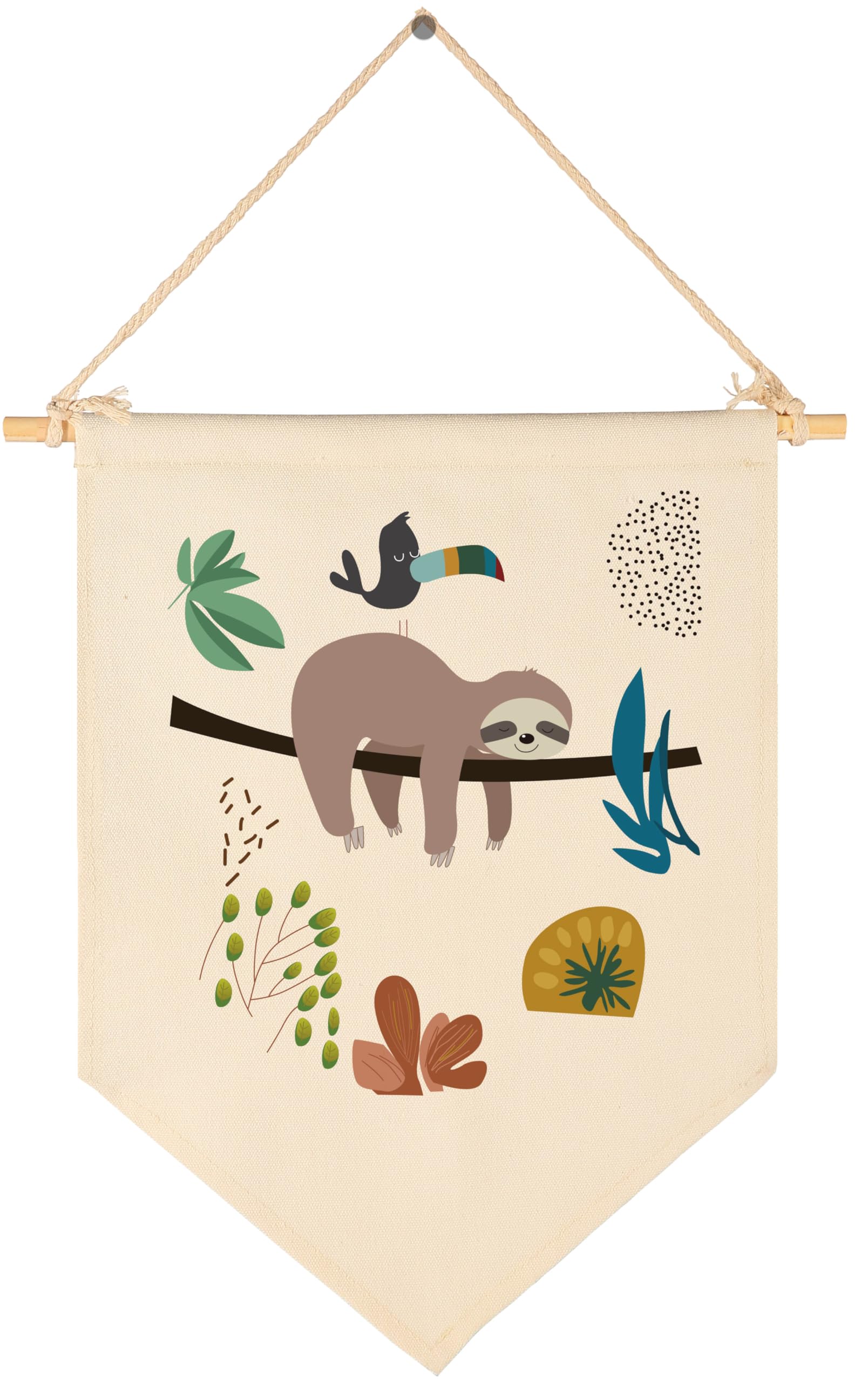 Woodland Animal Sloth-Baby Flag Wall Decor Gift for Baby Girls Boys Kids-Canvas Hanging Banner Pennant Wall Sign Gift for Nursery Baby Room Playroom Bedroom