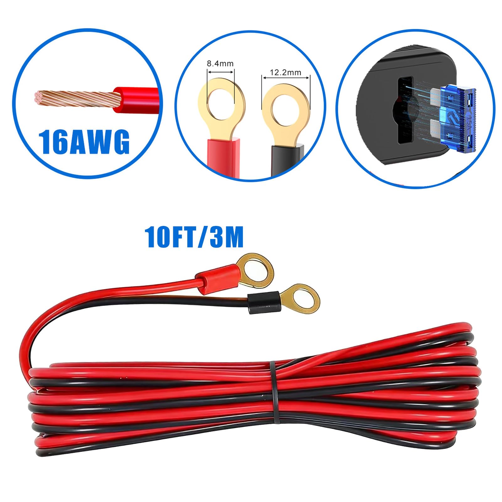 12V Cigarette Lighter Splitter with 10FT/3M Cable, 180W Car Charger Socket Multi 4 USB Port Adapter with LED Display Master and Independent Switch, 12 Volt Power Outlet Plug with Eyelet Terminal - 5