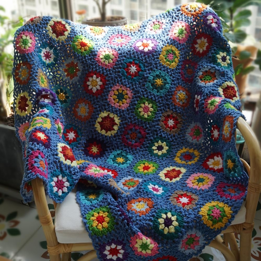 Grande coperta a quadri all'uncinetto, coperta colorata per divano (52x71) - Italia