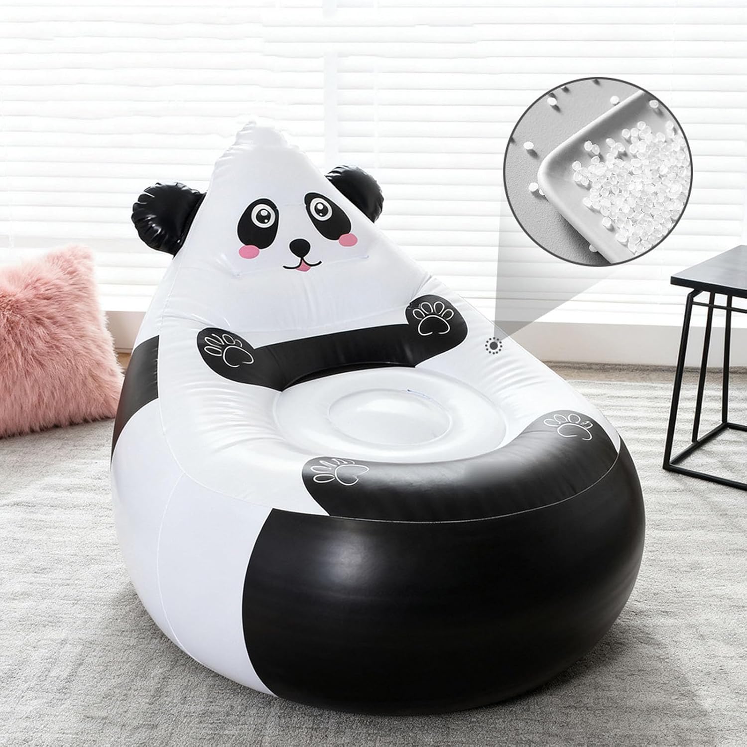 Portable Inflatable Chair Cartoon Cute Panda Animal Shaped Air Filled Couch Soft Lightweight for Kids Indoor Bedroom Outdoor Camping Beach Travel Backyard Patio Lounge Seat