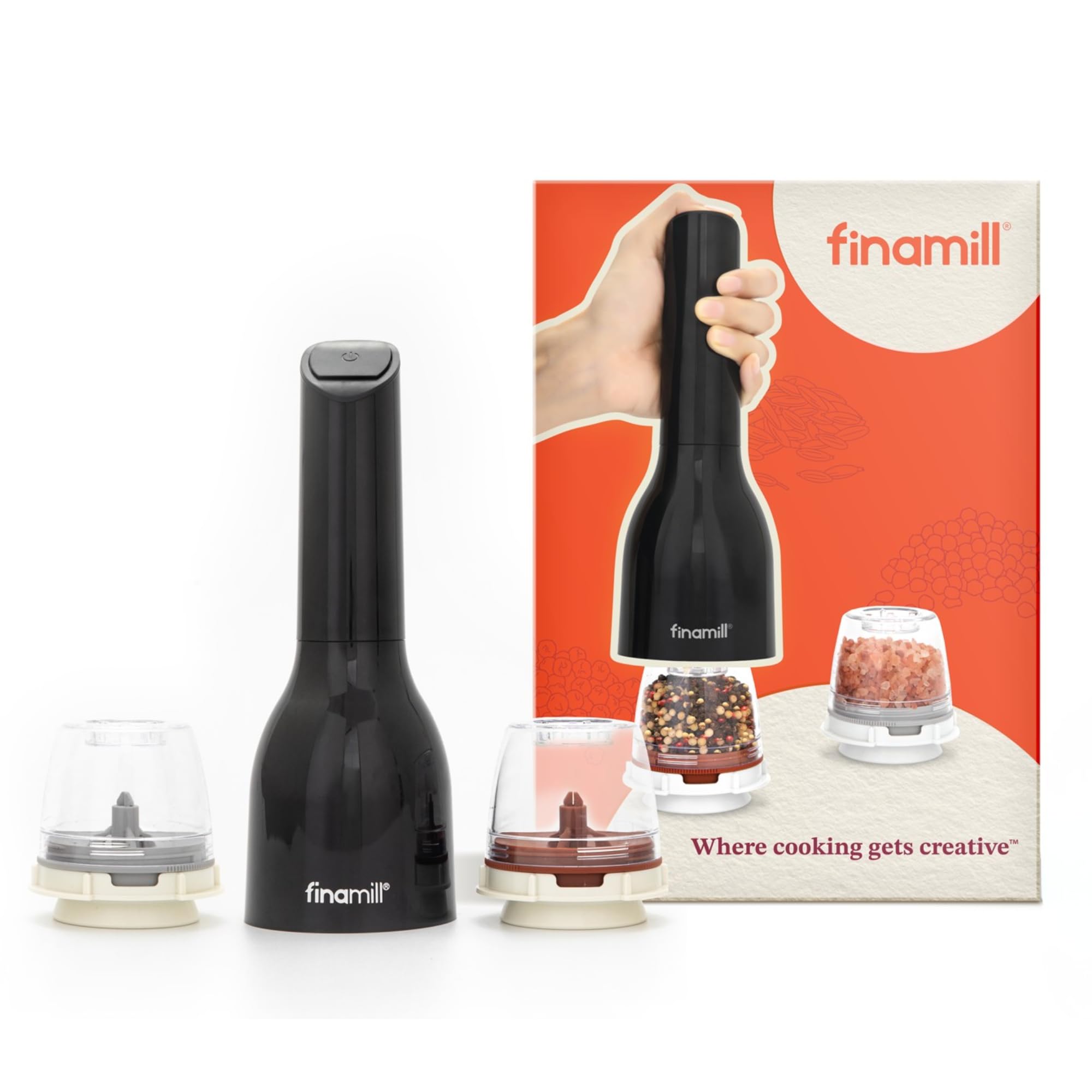 FINAMILL Młynek z 2 kapsułkami (ProPlus i pieprz), zasilany bateriami, czarny (Midnight Black)