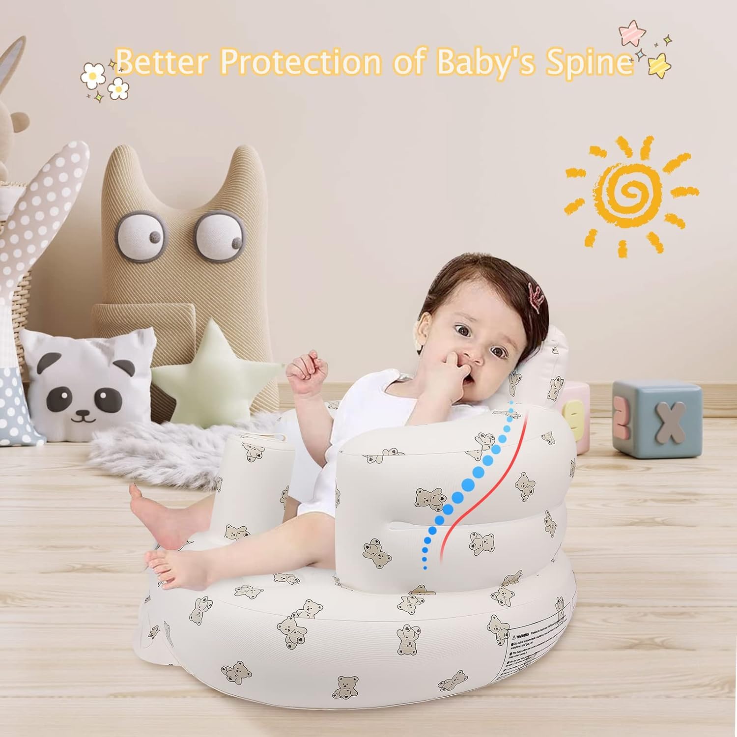 Tarkan Inflatable Baby Support Seat for 3-36 Months, 100% Safe Blow Up Chair with Built-in Air Pump, Infant Floor Seat (Bear) 1