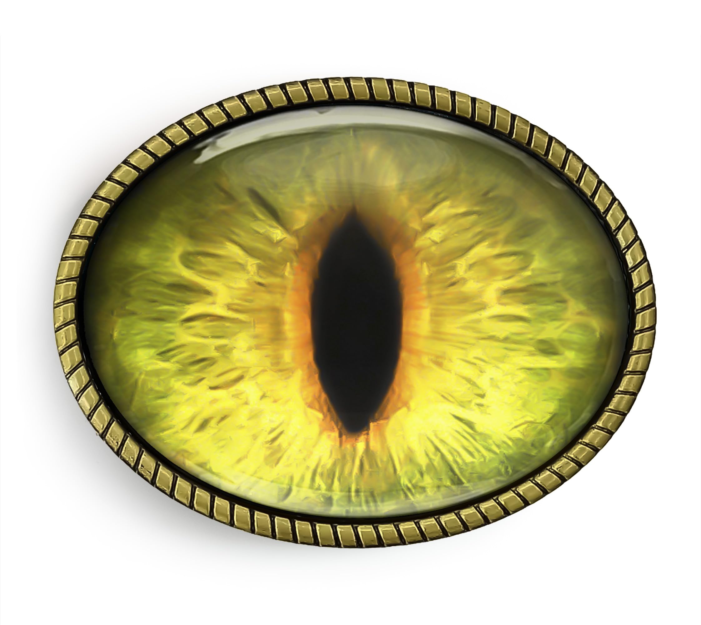 Yellow Cat Eyeball Belt Buckle - Halloween Monster Cosplay Handmade Artisan Buckle (Antique Gold)