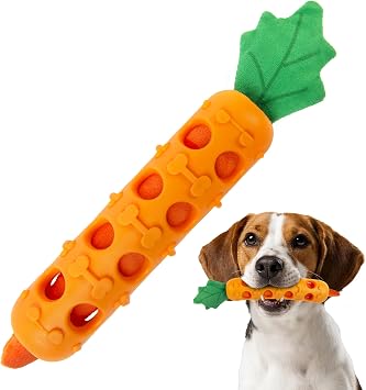 Fida 2-in-1 Puppy Teething Toys, Natural Rubber Chew Toys for Dogs to Keep Them Busy & Plush Toys with Crinkle Leaves, Interactive Dog Toys for Small Medium Breeds and Puppies.Carrot