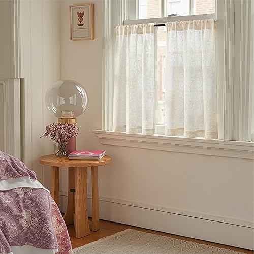 Miniatura 4 de jinchan - Cortinas de media altura de 24 pulgadas para ventanas pequeñas, mezcla de lino, estilo rústico, para cocina, filtran la luz, con