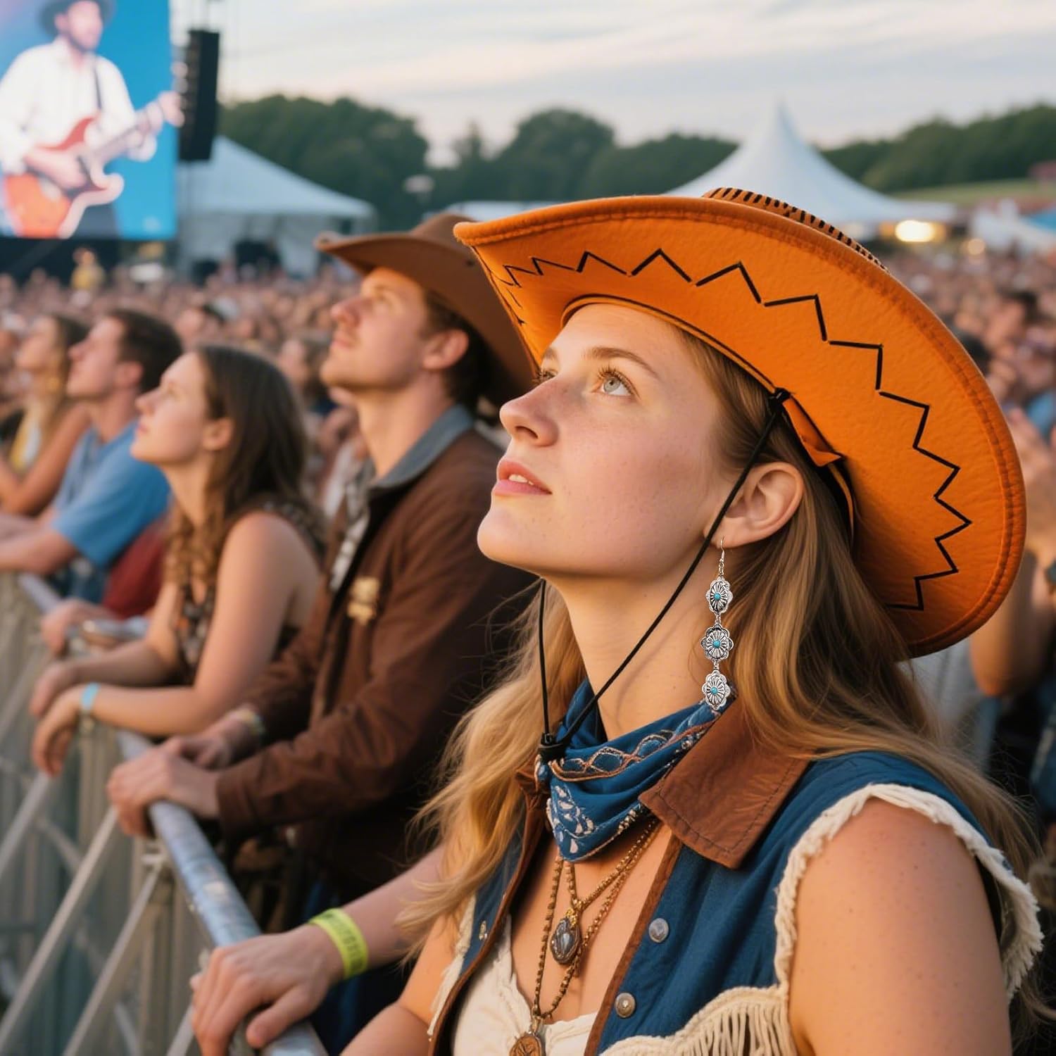 Womens Turquoise Western Bohemian Vintage Style Jewelry Set Earrings Necklace Bracelet Summer Beach Vacation - Image 4
