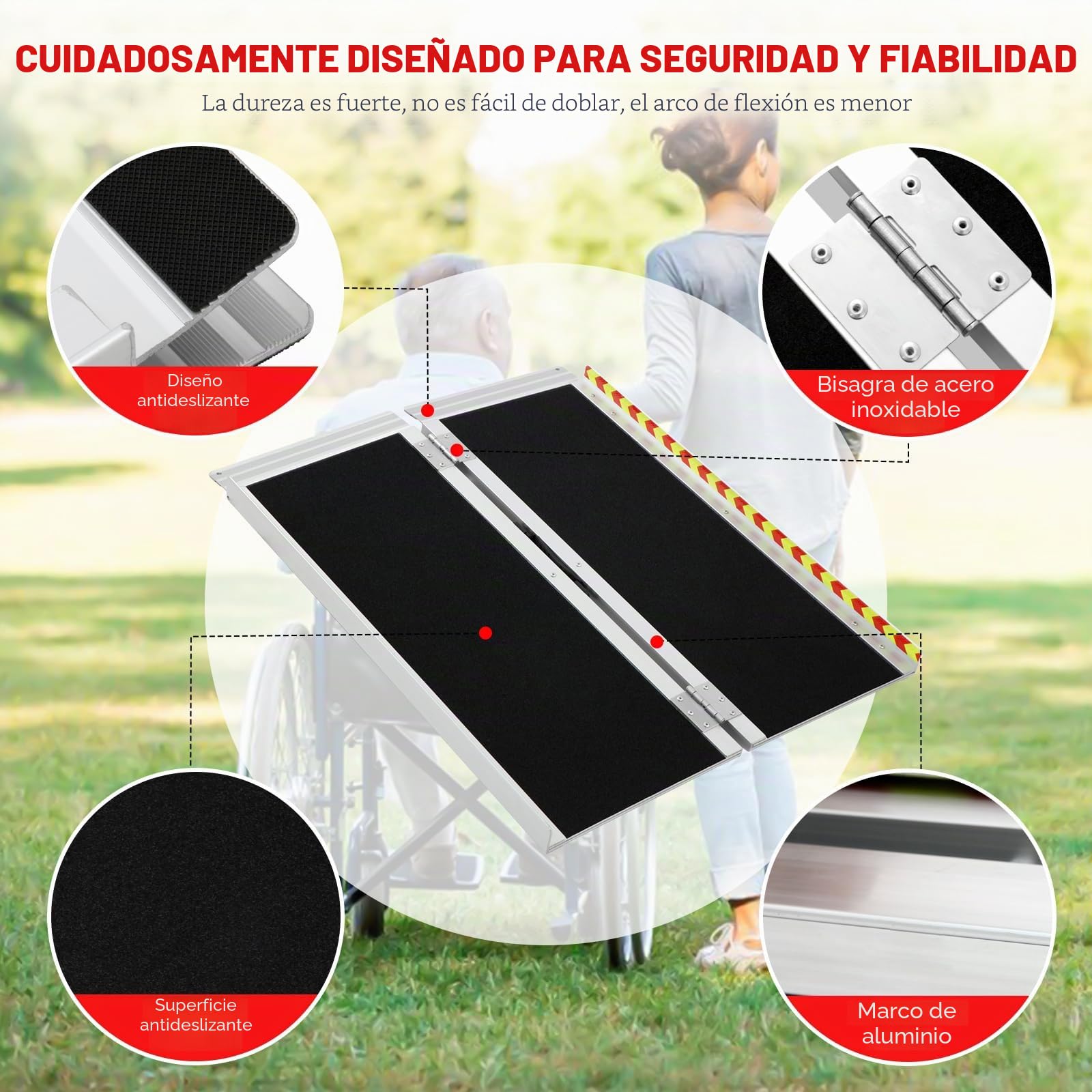 Rampa para Sillas de Ruedas Plegable y Portátil de 122 cm, Soporta 362 kg – Antideslizante para Sillas de Ruedas, Ideal para Umbrales y Escaleras