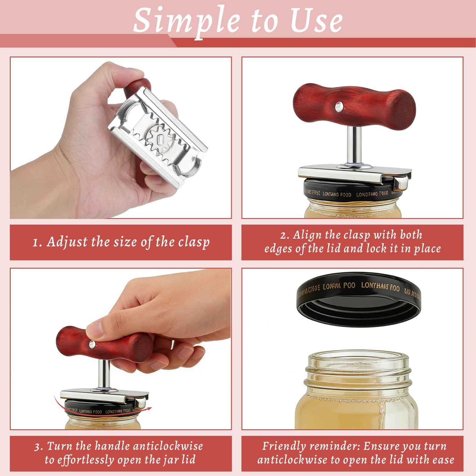2 PCS Glasöffner Deckelöffner Flaschenöffner für Senioren Deckelöffner für Schraubgläser Jar Opener Verstellbarer Dosenöffner aus Edelstahl mit Holzgriff Müheloses Öffnen für Familie Küche Camping Küche, Haushalt & Wohnen