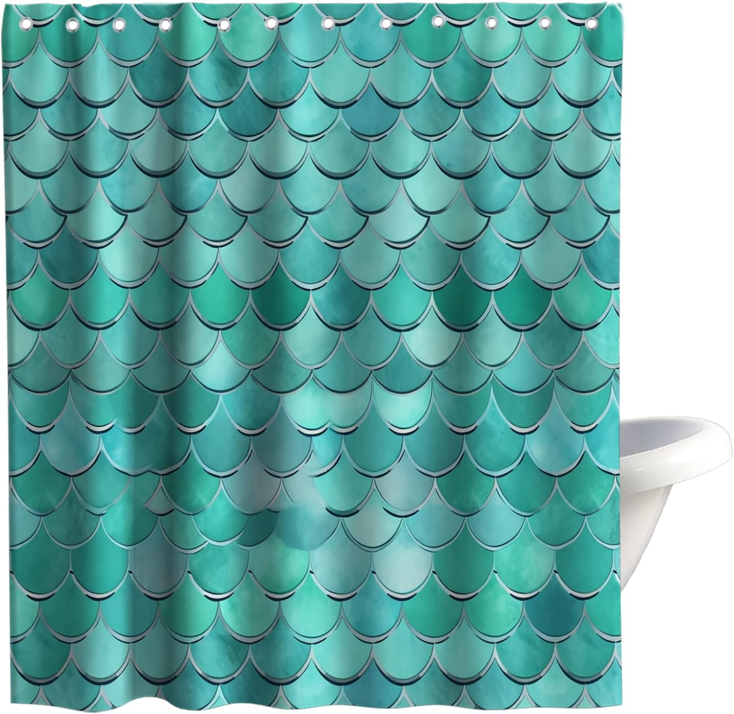 Ocean Mermaid Shower Curtains Geometric Fish Scale Beauty Mermaid Theme Cloth Fabric Bathroom Decor Sets with Hooks Waterproof Washable 72W x 72H inches Turquoise