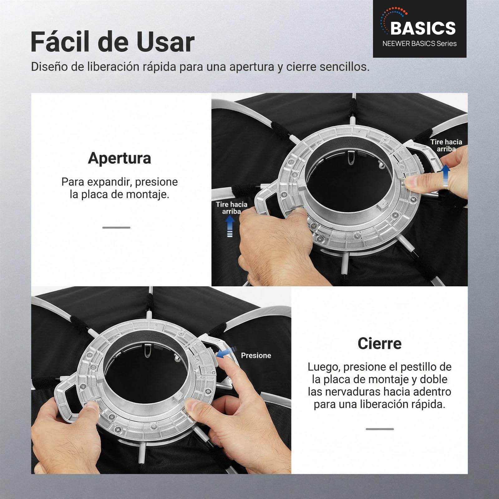 NEEWER Basics Softbox Parabólico 47.2" Bowens Mount Soft Box, Difusor Luz/Rejilla/Bolsa, Compatible con Aputure 150c Compatible con Godox SL60w NEEWER FS300C FS230C FS150B HB80C CB200C Q6 Q300, NS66P