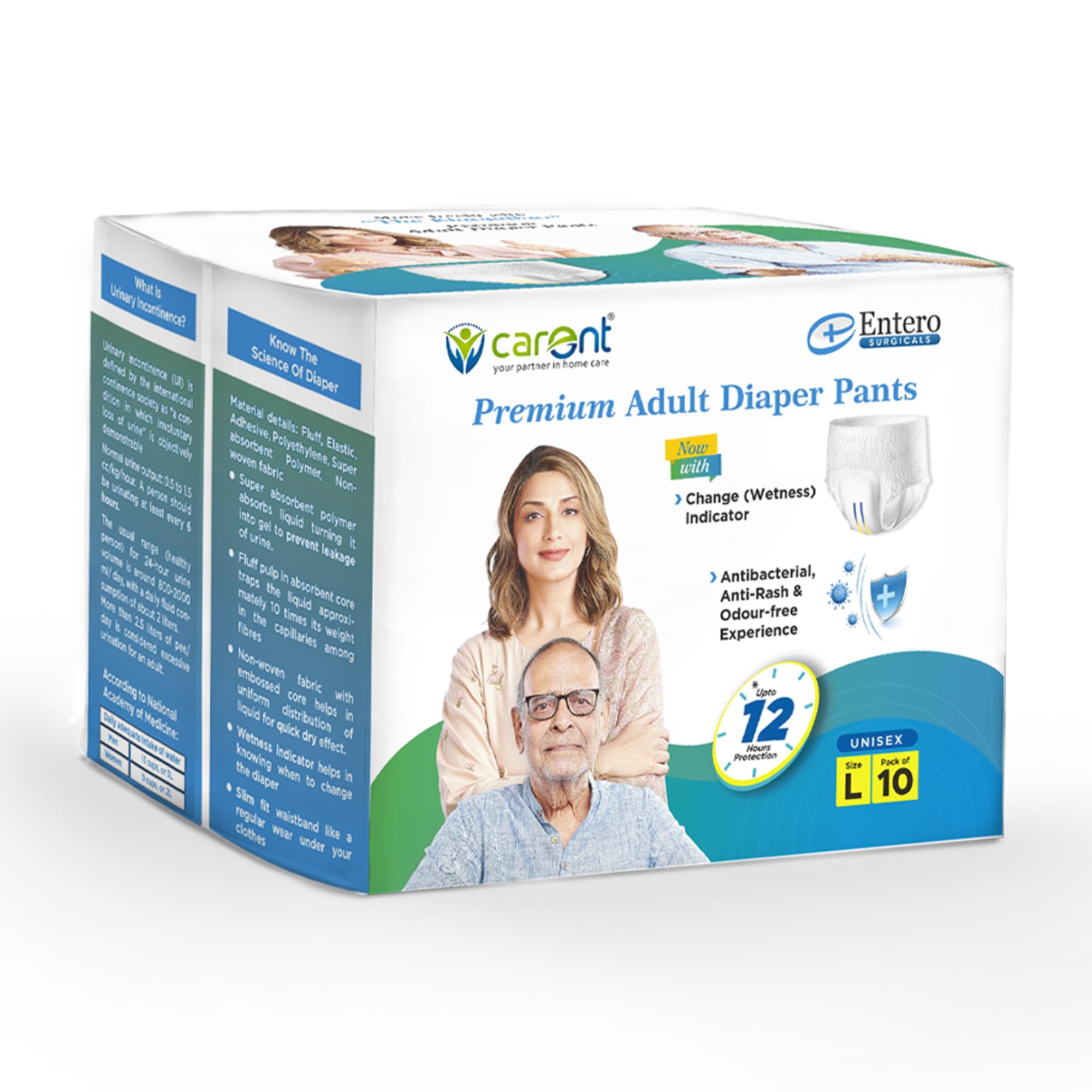 Carent Premium Adult Diaper Pants | Anti Bacterial & Rash Free Unisex Diaper with Wetness Indicator & Odour Control | 12 hr. Leakage-Protection Adult Diaper Large Size, 10 Pcs Each, Pack of 1