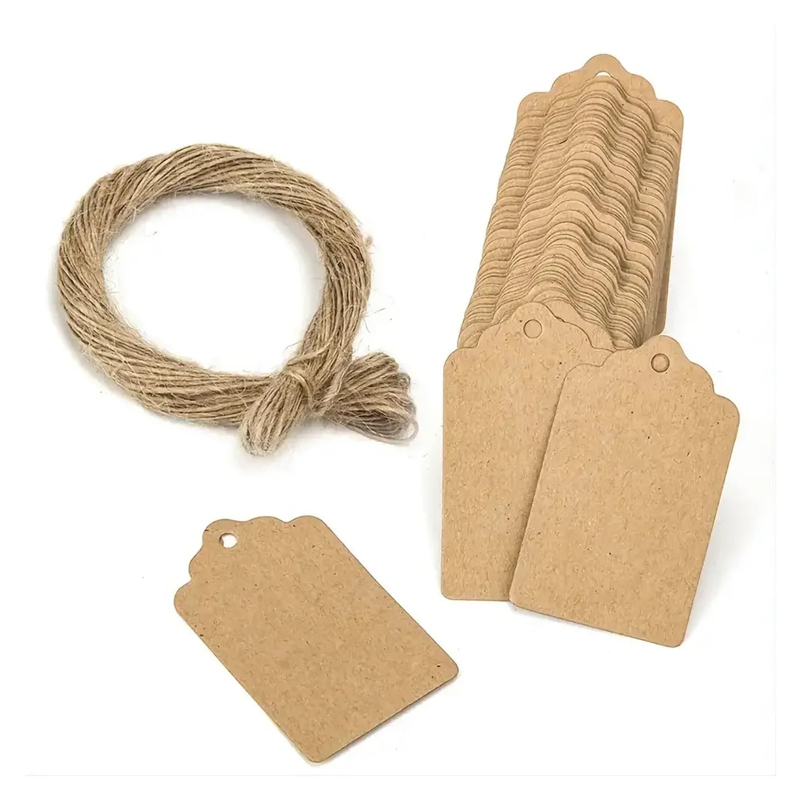 Lot de 300 étiquettes de prix vierges en papier kraft avec ficelle à suspendre