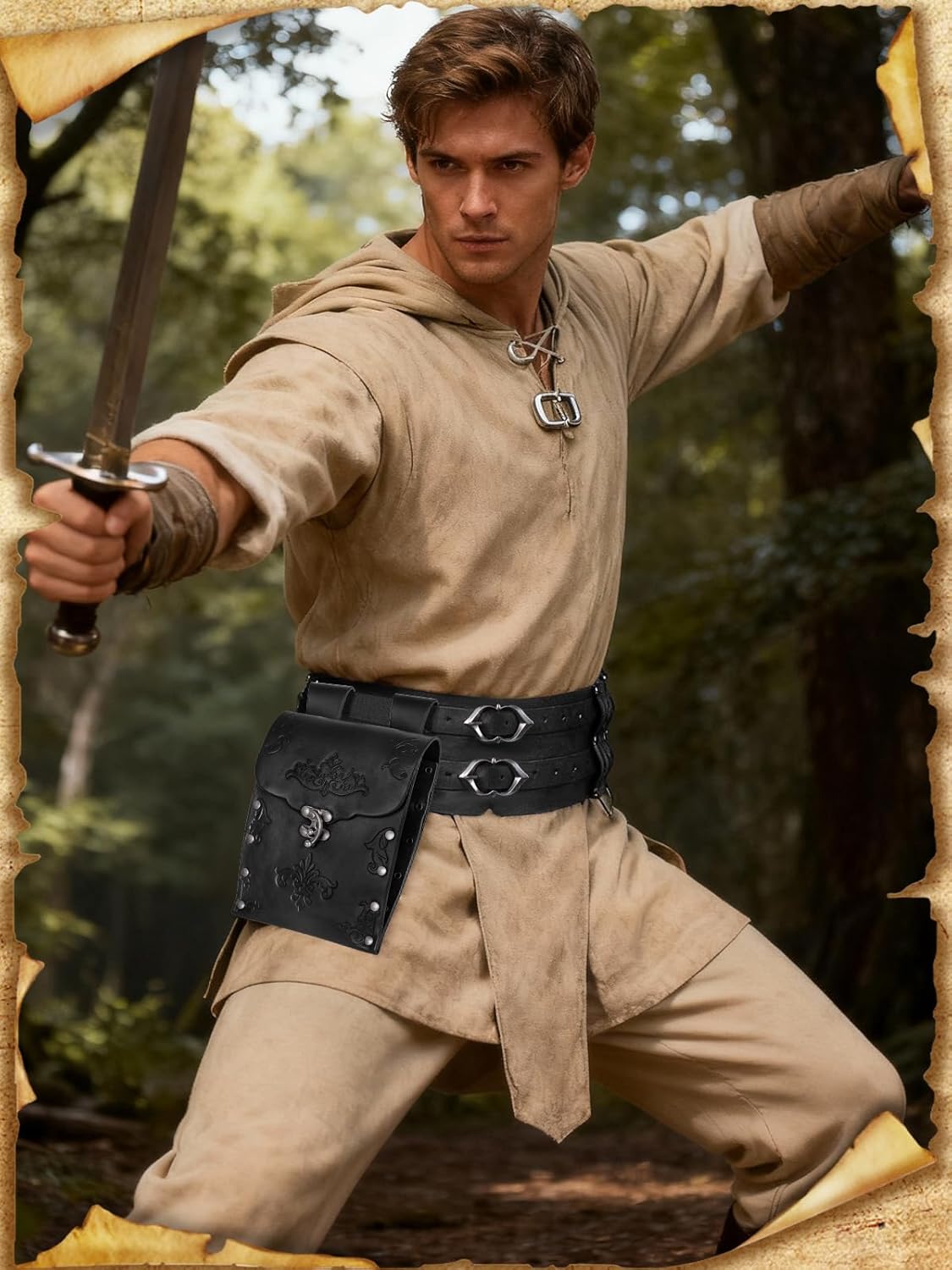 Men Medieval Viking Faux Leather Wide Girdle&Renaissance Belt Pouch Set for Cosplay, Halloween Costume Accessories - Image 4