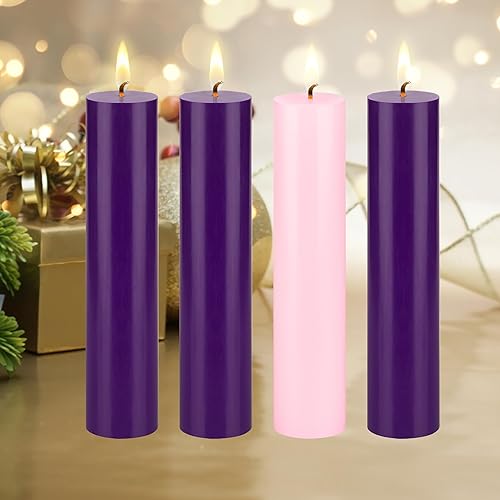 Miniatura 7 de Mega Candles Juego de 4 velas de Adviento de Navidad sin perfume, vertidas a mano, velas redondas de cera de alta calidad de 2 x 9 pulgadas,
