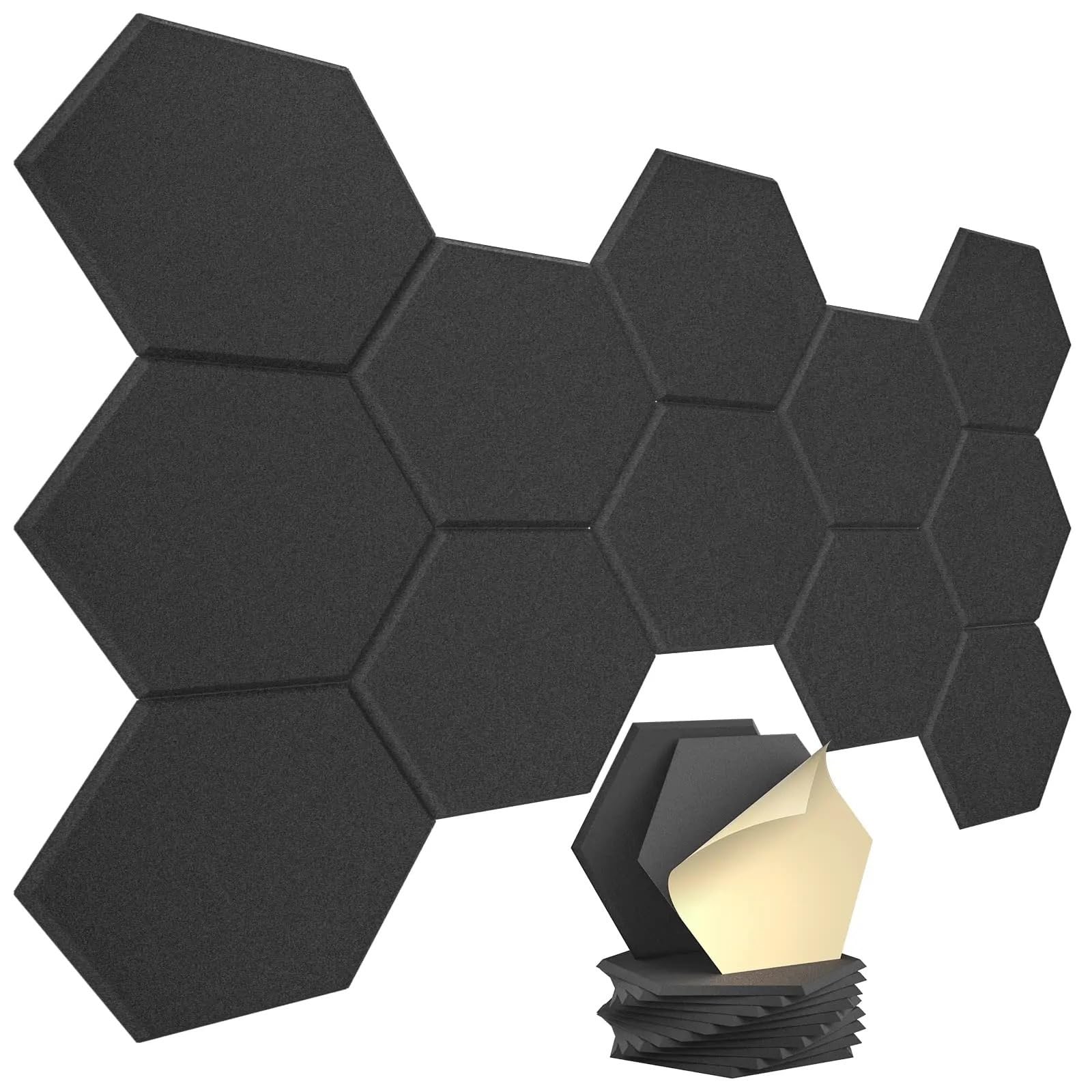 Panele dźwiękochłonne, Samoprzylepne dźwiękoszczelne panele piankowe sześciokątne Studio Office Home, wielokolorowe, 6/12 szt(Light gray,6pcs Hexagon)