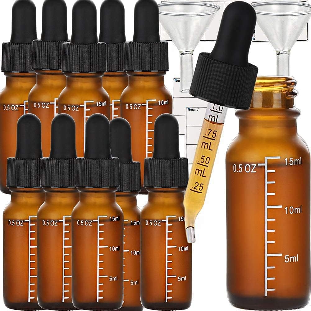 12PCS 15ML(0.55oz) Amber Glass Dropper Bottles Refillable Bottles