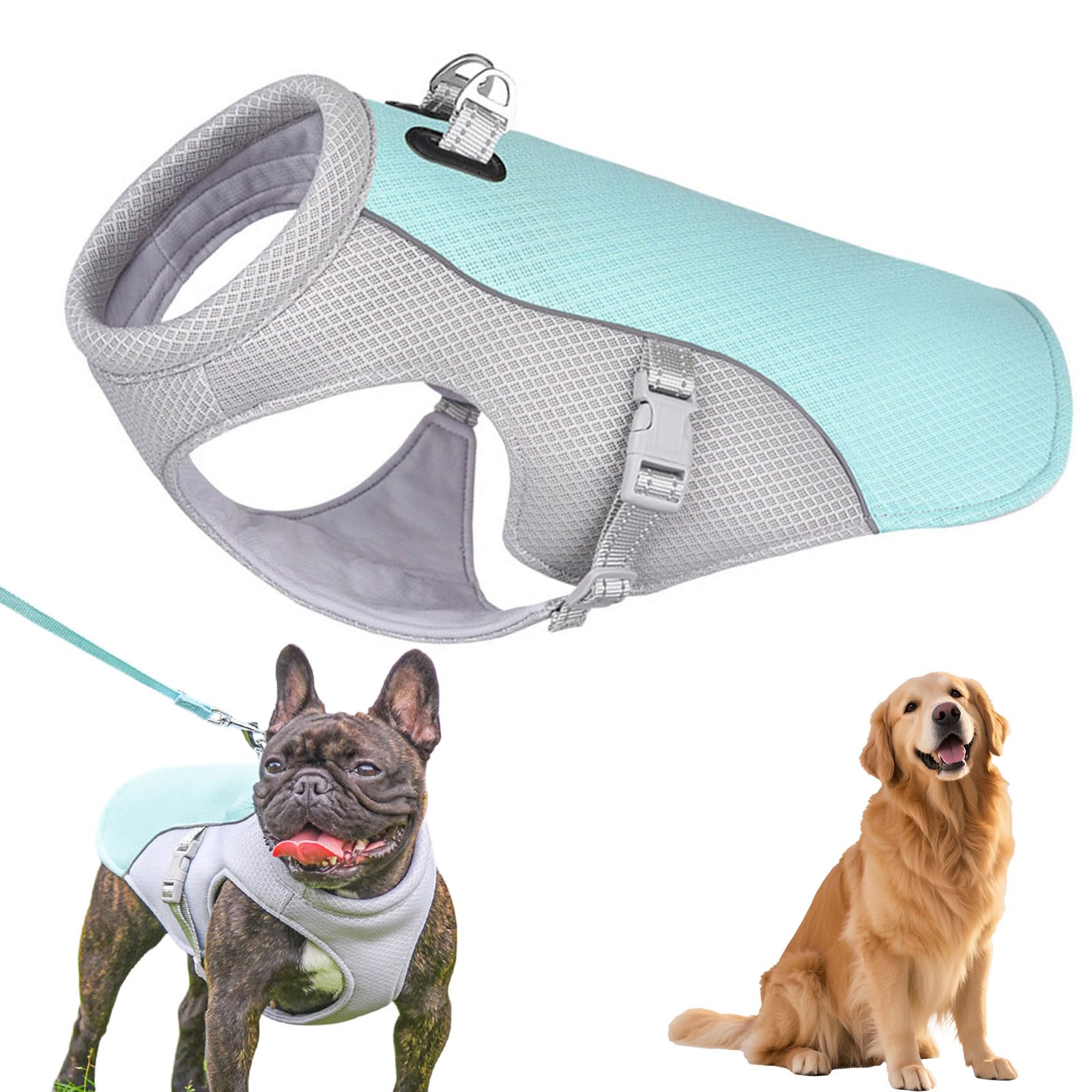 Dog Cooling Vest, Evaporative Comfortable Cooling Harness for Dogs, Adjustable Breathable Ice Pet Cool Vest, Summer Sun Protection Dog Jacket with Reflective Stripes for Small Medium Large