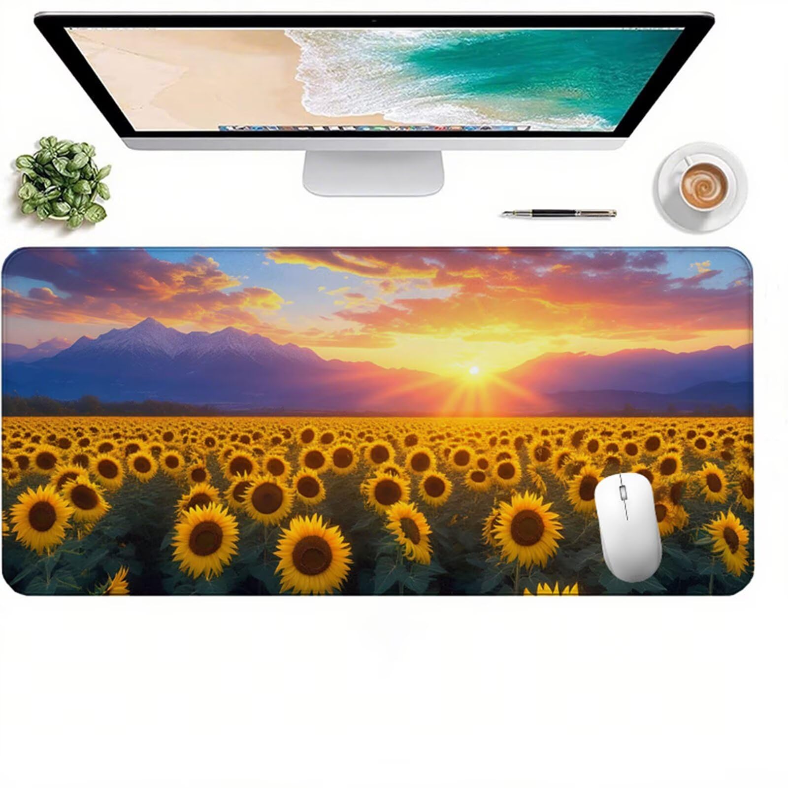Żółta podkładka pod mysz dla graczy XXL 1400x600x3 pod ręką biurko słonecznik z antypoślizgową i wodoodporną gumową podstawą z myszy pad, gładka powierzchnia poprawia dokładność i szybkość D1-271