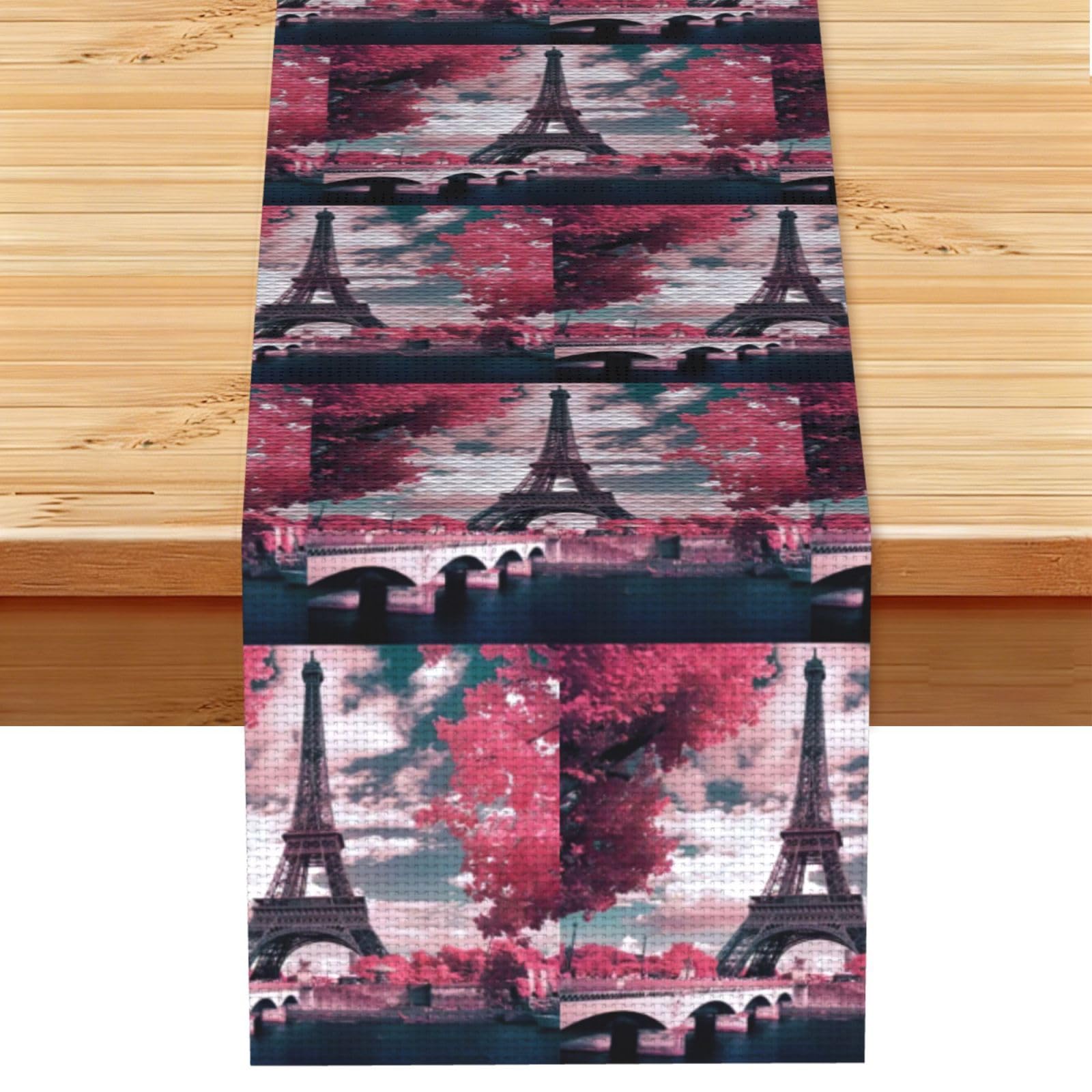 Pink Landscape Eiffel Tower Stylish Printed Table Cloth, Decorative Table Runner 13x72in for Home, Party and Banquet Home Decor
