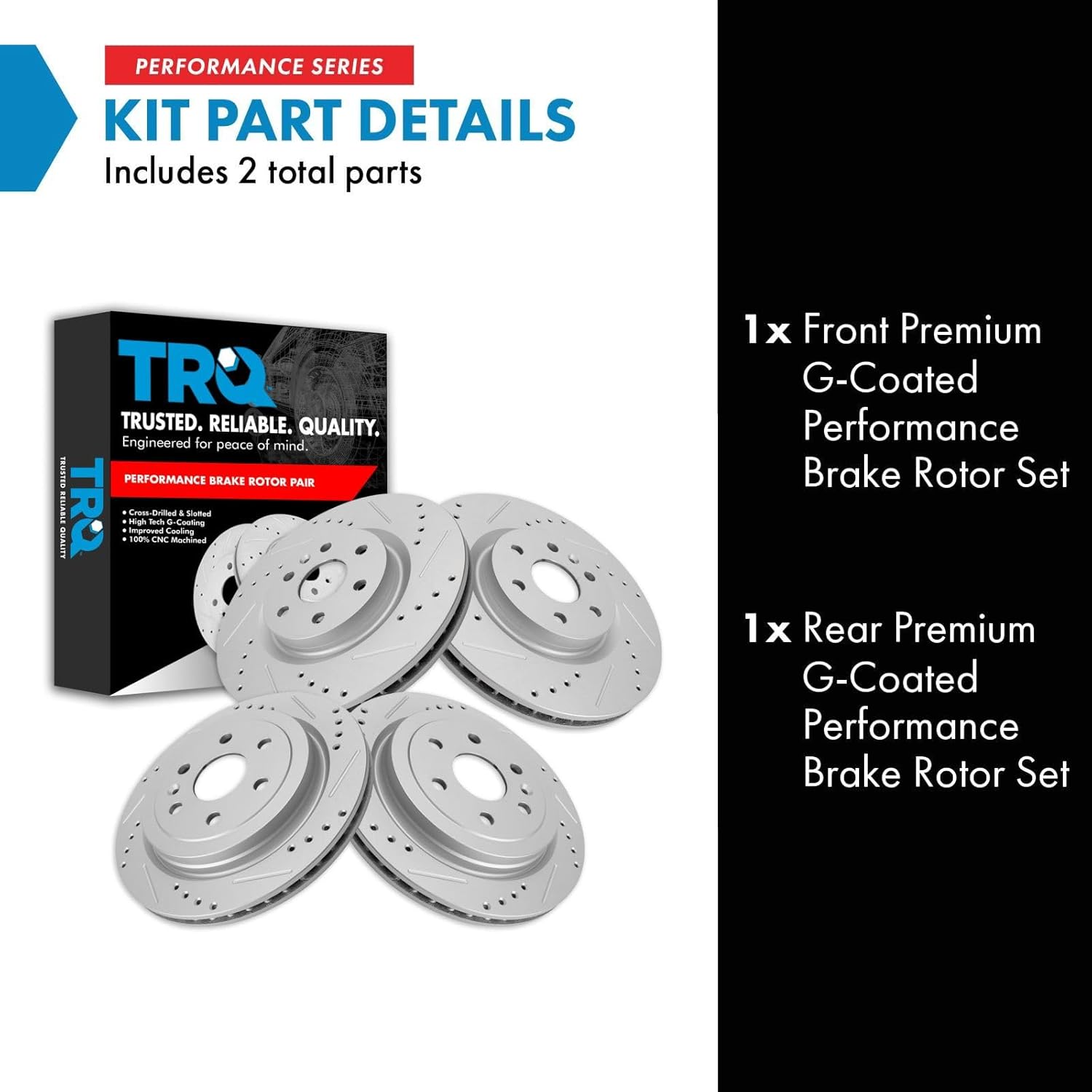 TRQ Front and Rear Performance Brake Rotors Set Premium G-Coated Cross Drilled & Slotted Compatible with 2010-2016 Cadillac SRX