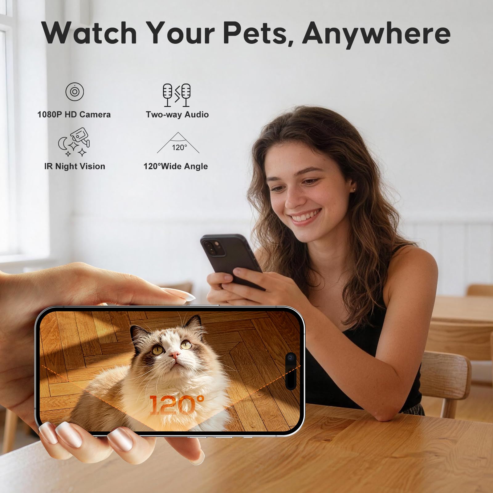 Automatic Cat Feeder with Camera,WiFi Cat Food Dispenser with App Control,1080P HD Video,Two-Way Audio, Transparent 4.2L Food Container (Black) - image 2