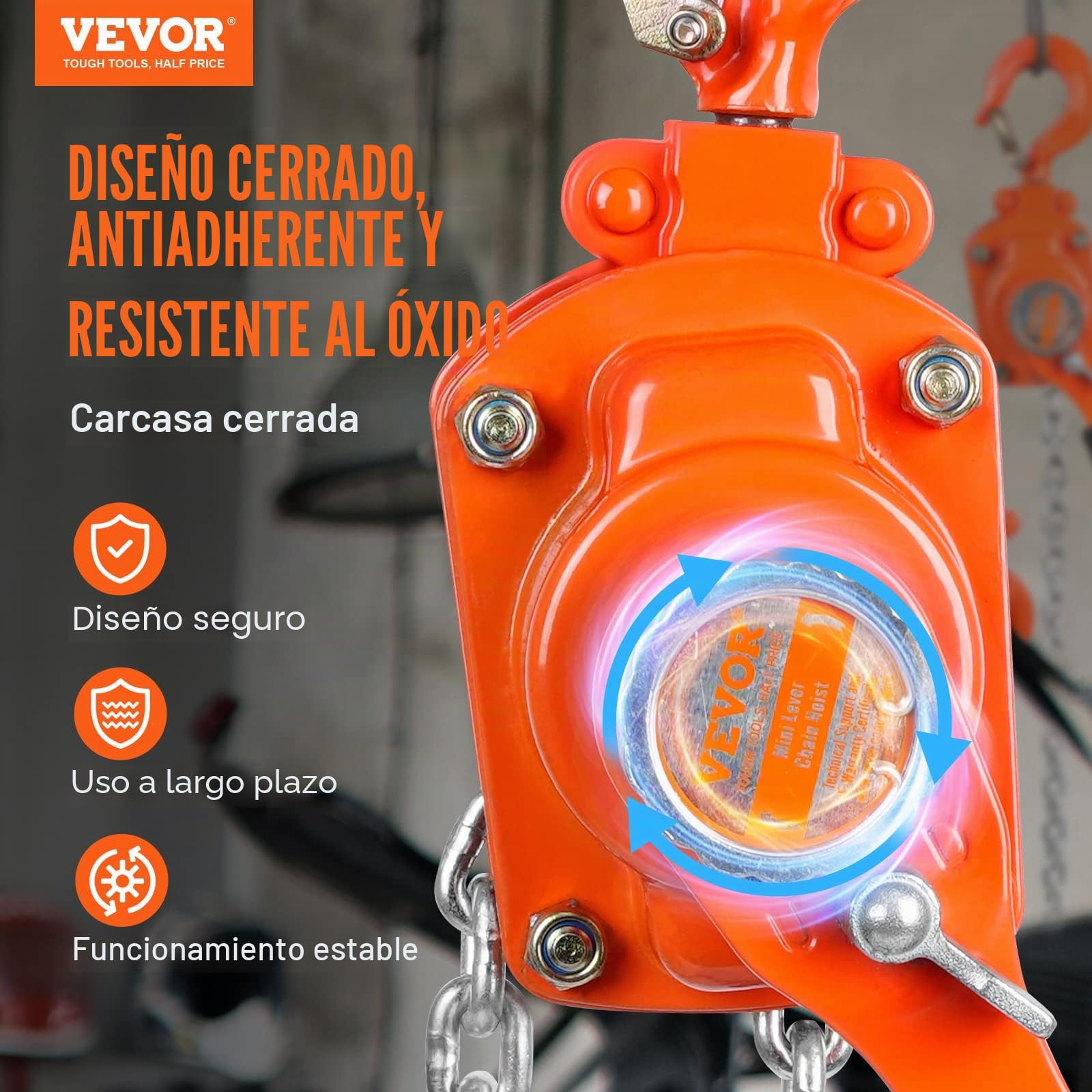 VEVOR Mini Polipasto Manual de Palanca 0,25T Polipasto de Cadena con Carraca Manipulación Elevación 1,4m Acero al Carbono G80 Freno Weston Gancho Guía de Cadena con Doble Carraca 360° para Mercancías