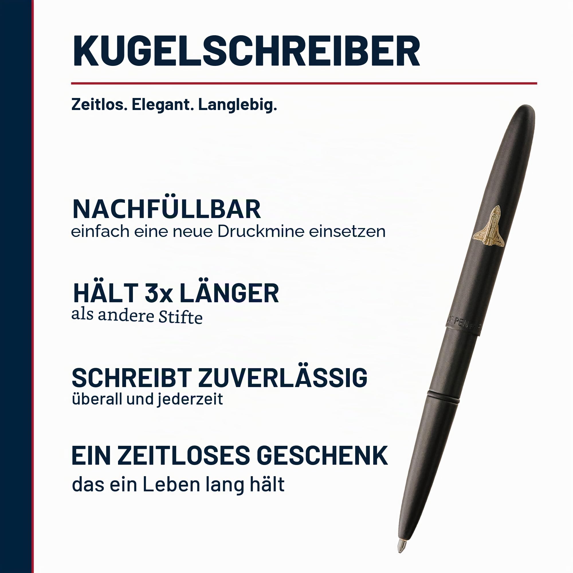 Fisher Space Pen Bullet 600BSH Kugelschreiber (schreibt im Weltall, unter Wasser und bei extremen Temperaturen) mit Shuttle Emblem, matt schwarz