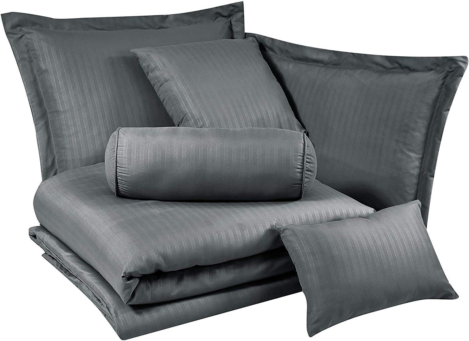 Chezmoi Collection Lex 7-Piece Dobby Stripe Comforter Set - King, Gray