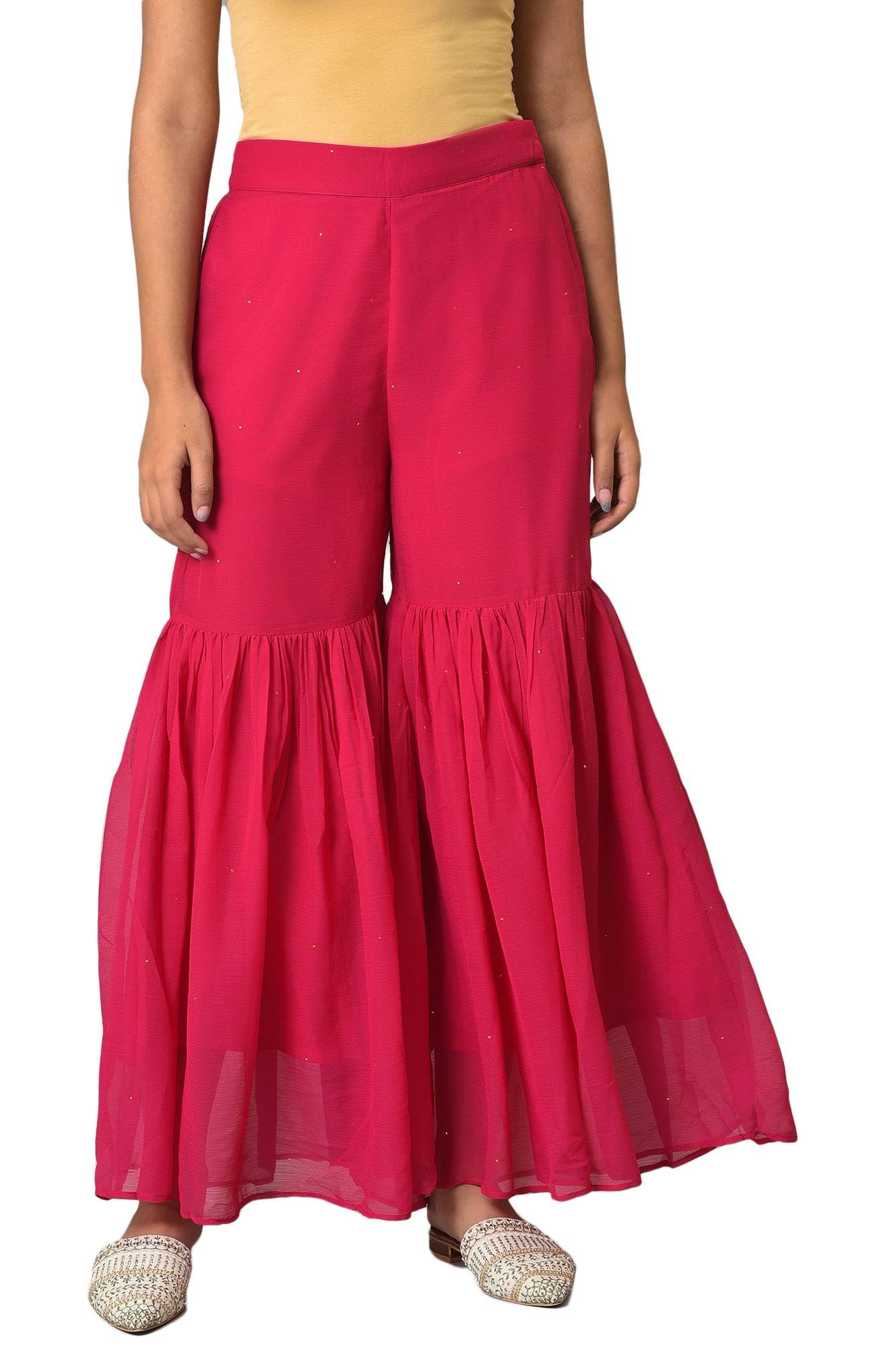 w for woman Women High Rise Chiffon Strechable Regular Fit Sharara Bottom | Chiffon Sharara-picture-26