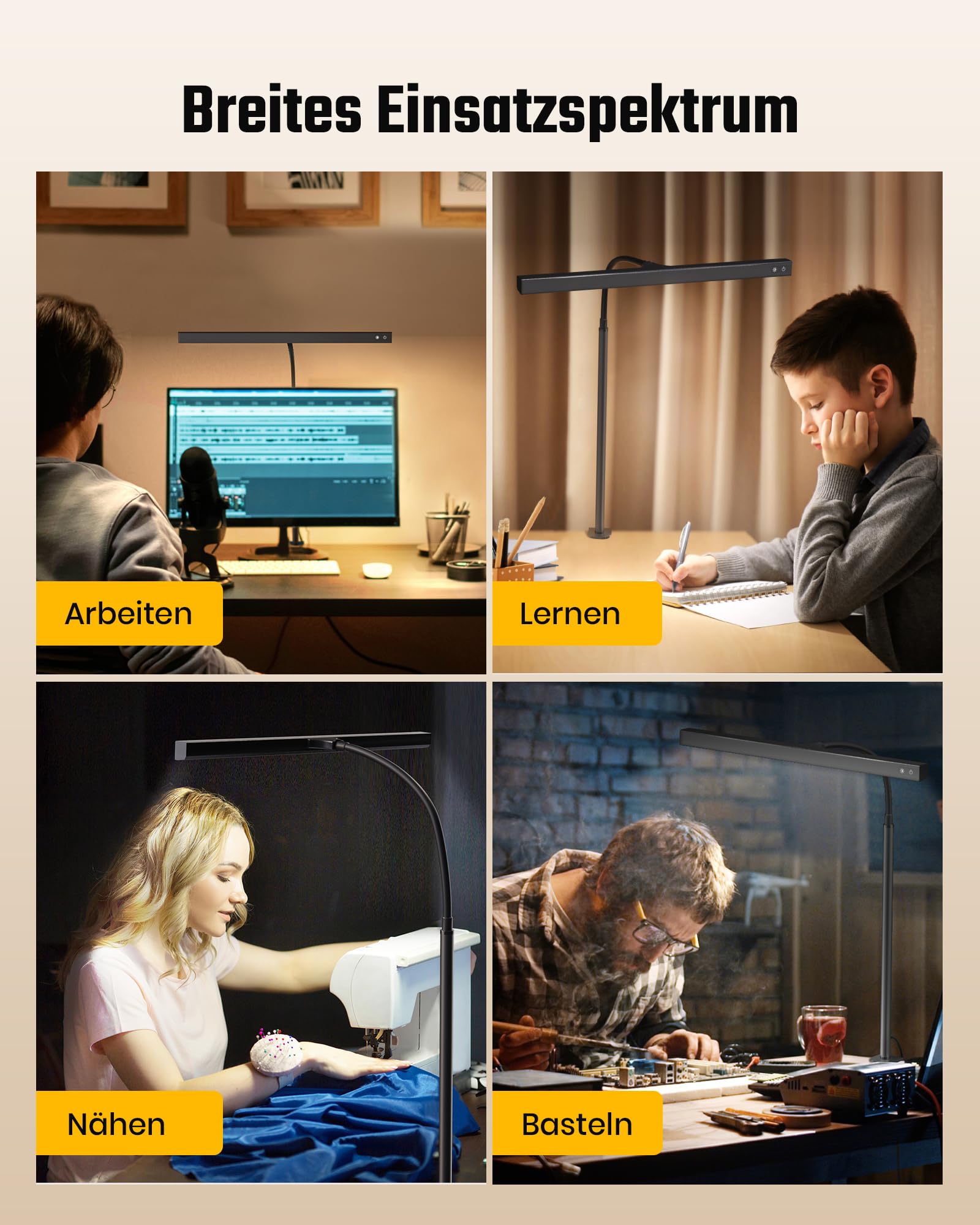 Schreibtischlampe LED Dimmbar, Schreibtischlampe Klemmbar mit 45° Streuwinkel, Augenschutz Schwanenhals Büro Tischlampe, Tageslichtlampe Schreibtisch für Homeoffic, Büro (Schwarz)