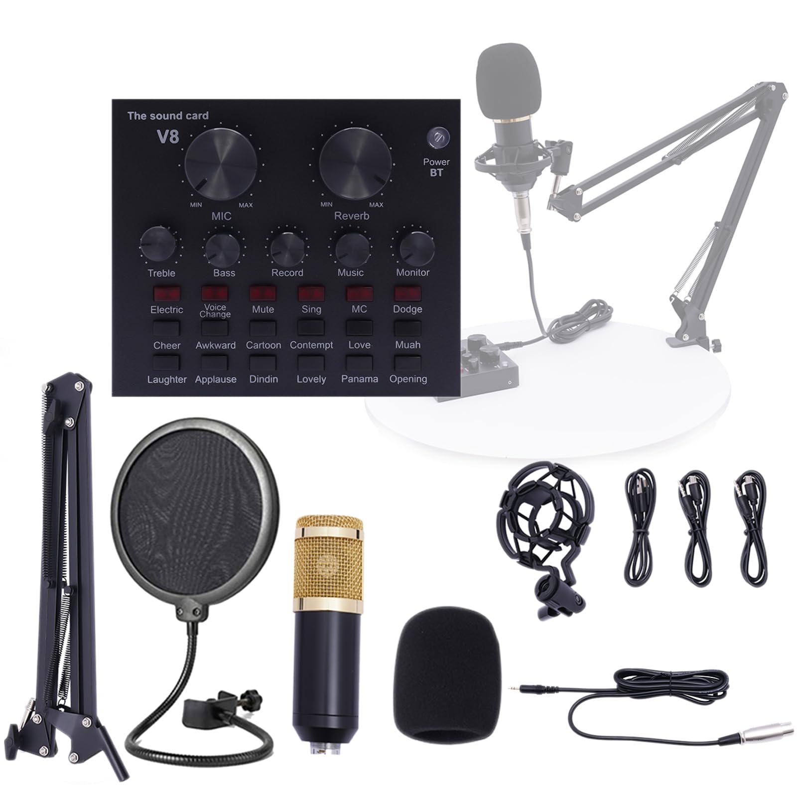 Podcast - Set di mixer audio con scheda audio live e microfono a condensatore, mixer audio per registrazione Live Streaming YouTube TikTok & Gaming compatibile con più sistemi e software
